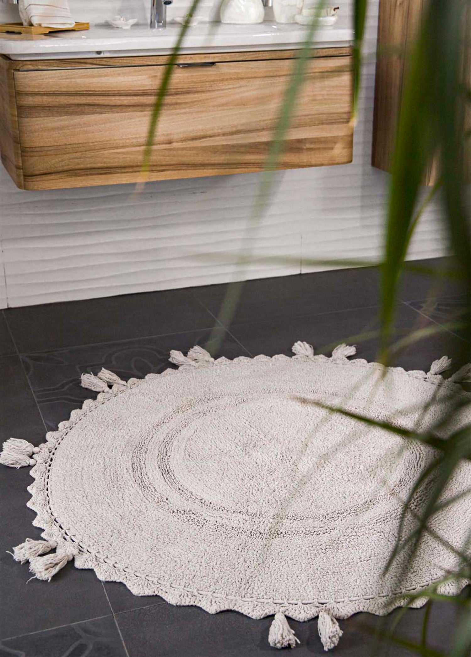 Olivid Round Bath Mat 100% Cotton 100x100 Beige