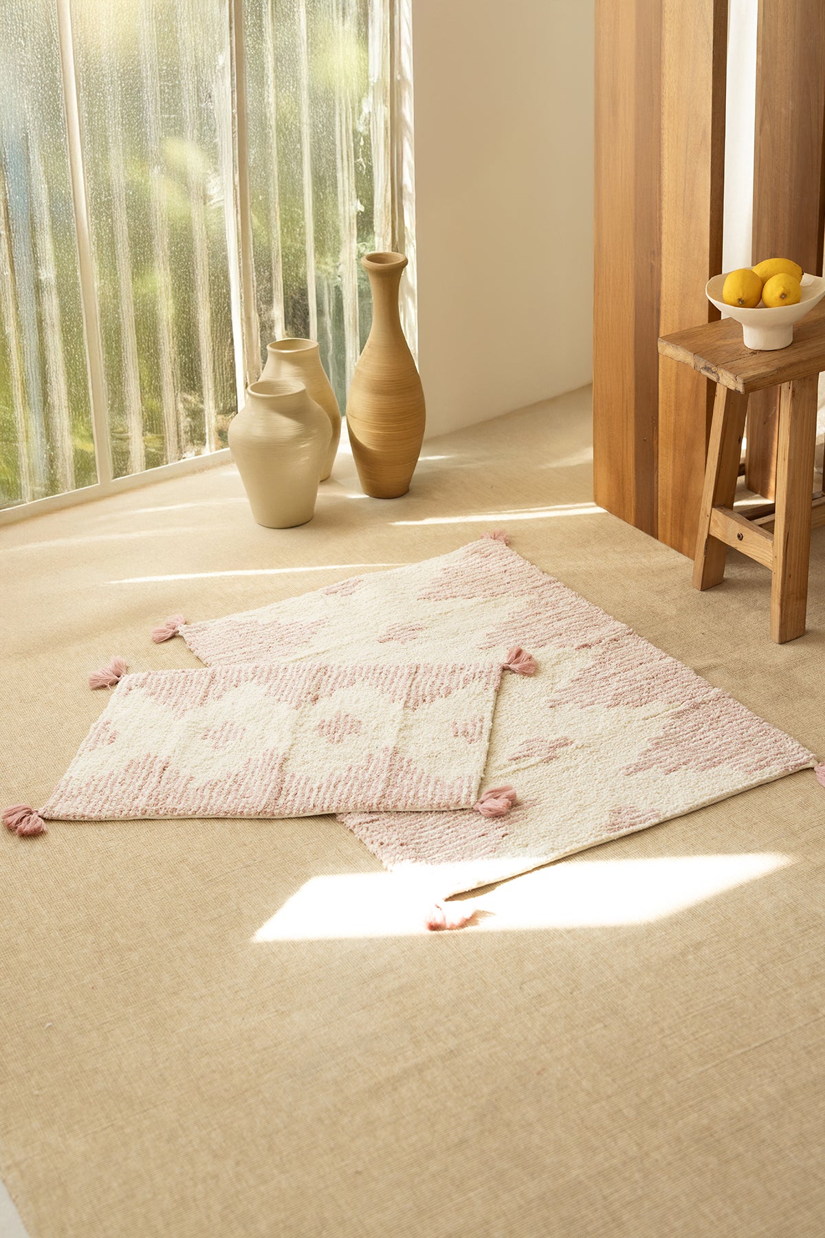 Mistic 2 Piece Bath Mat Set 100% Cotton 40x60 + 60x90 Pink