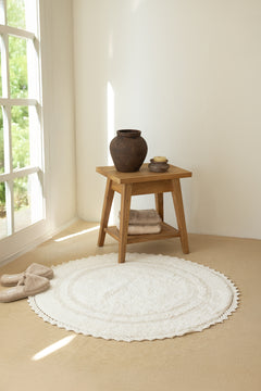 Olea Yuvarlak Banyo Paspası %100 Pamuk 100x100 cm Ekru