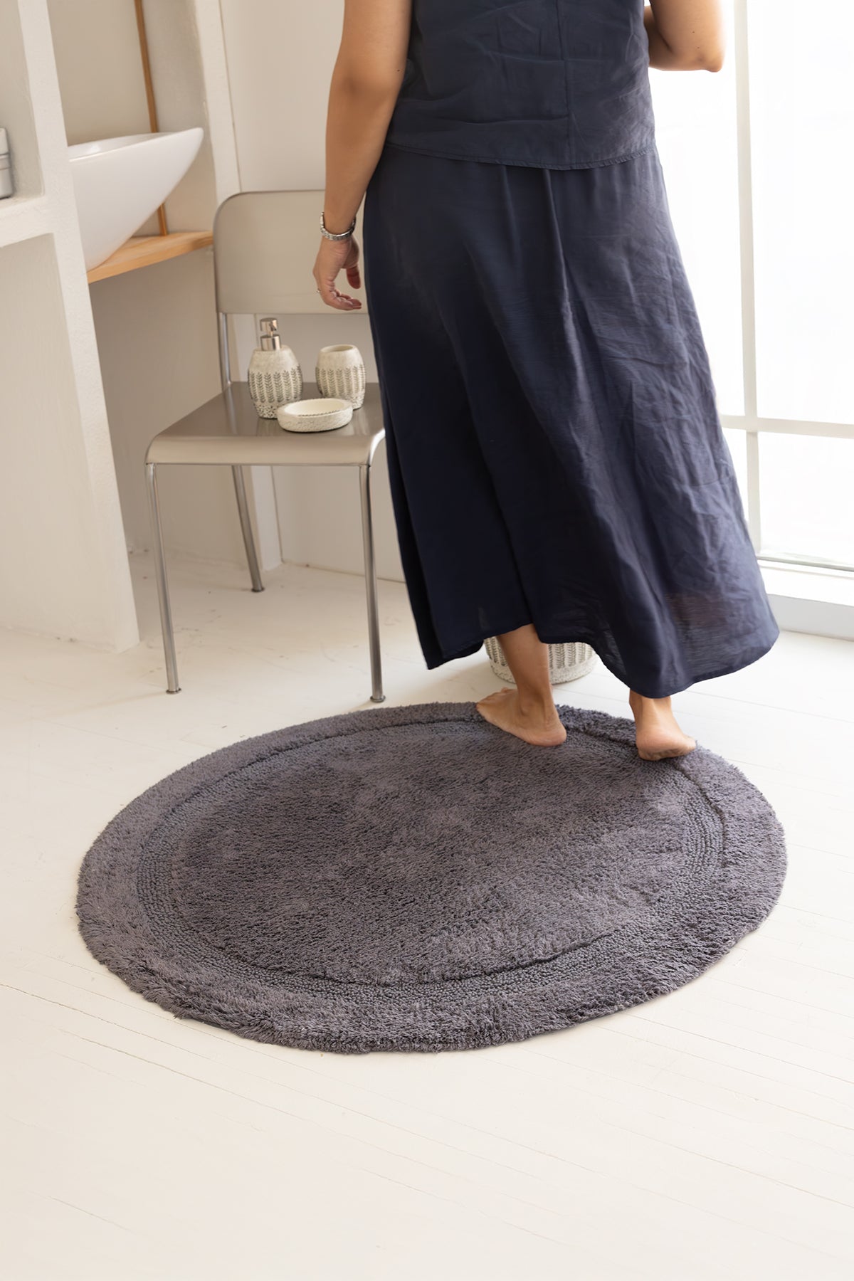 Puffed Round Bath Mat 100% Cotton 100x100 Anthracite