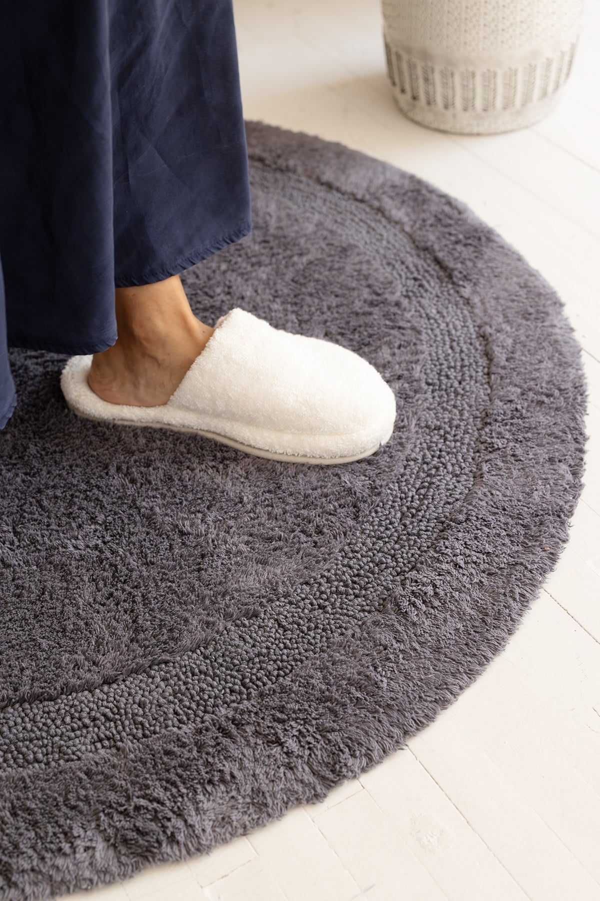 Puffed Yuvarlak Banyo Paspası %100 Pamuk 100x100 Antrasit