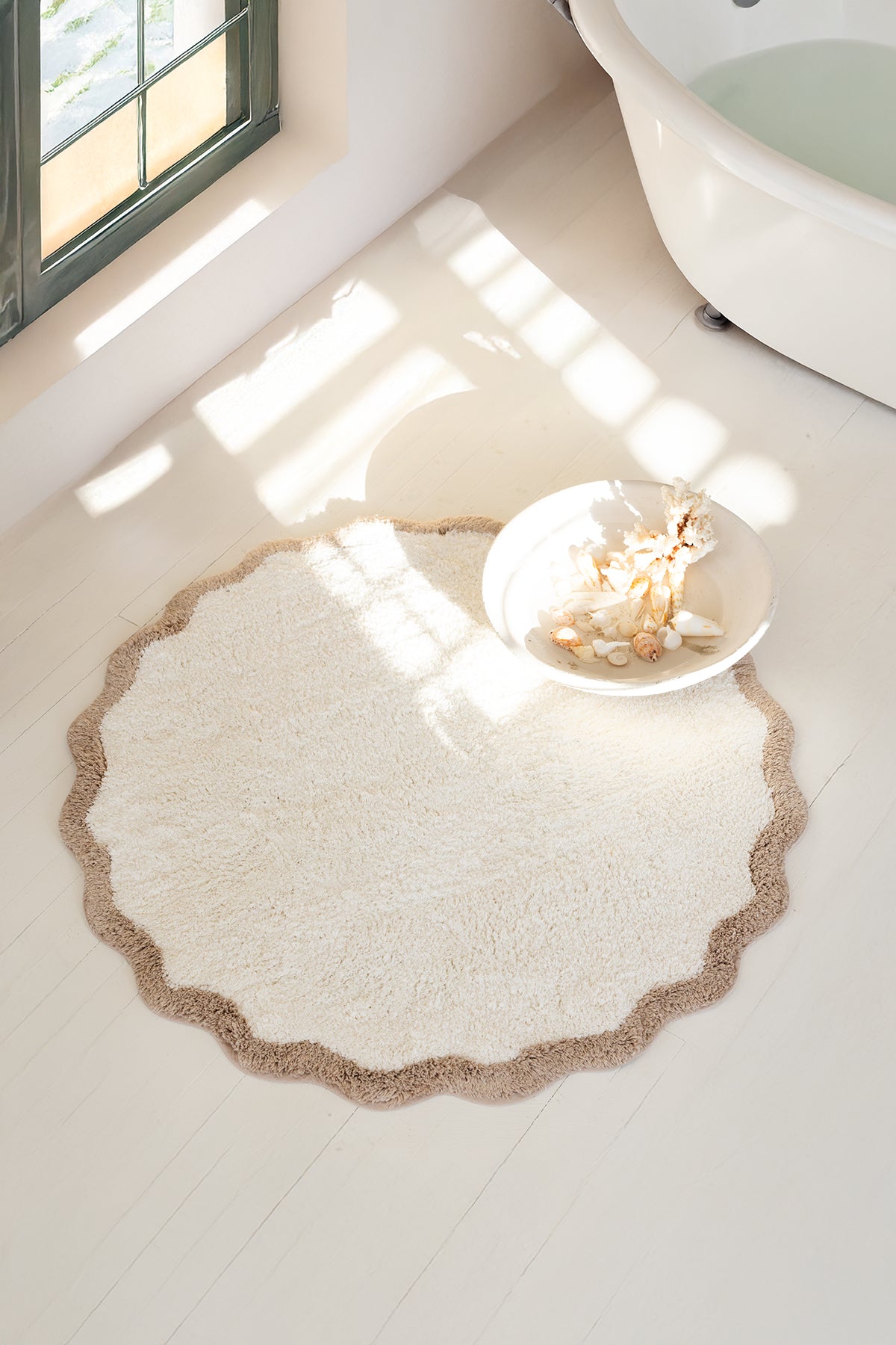 Scallop Yuvarlak Banyo Paspası Bambu 90x90 Bej