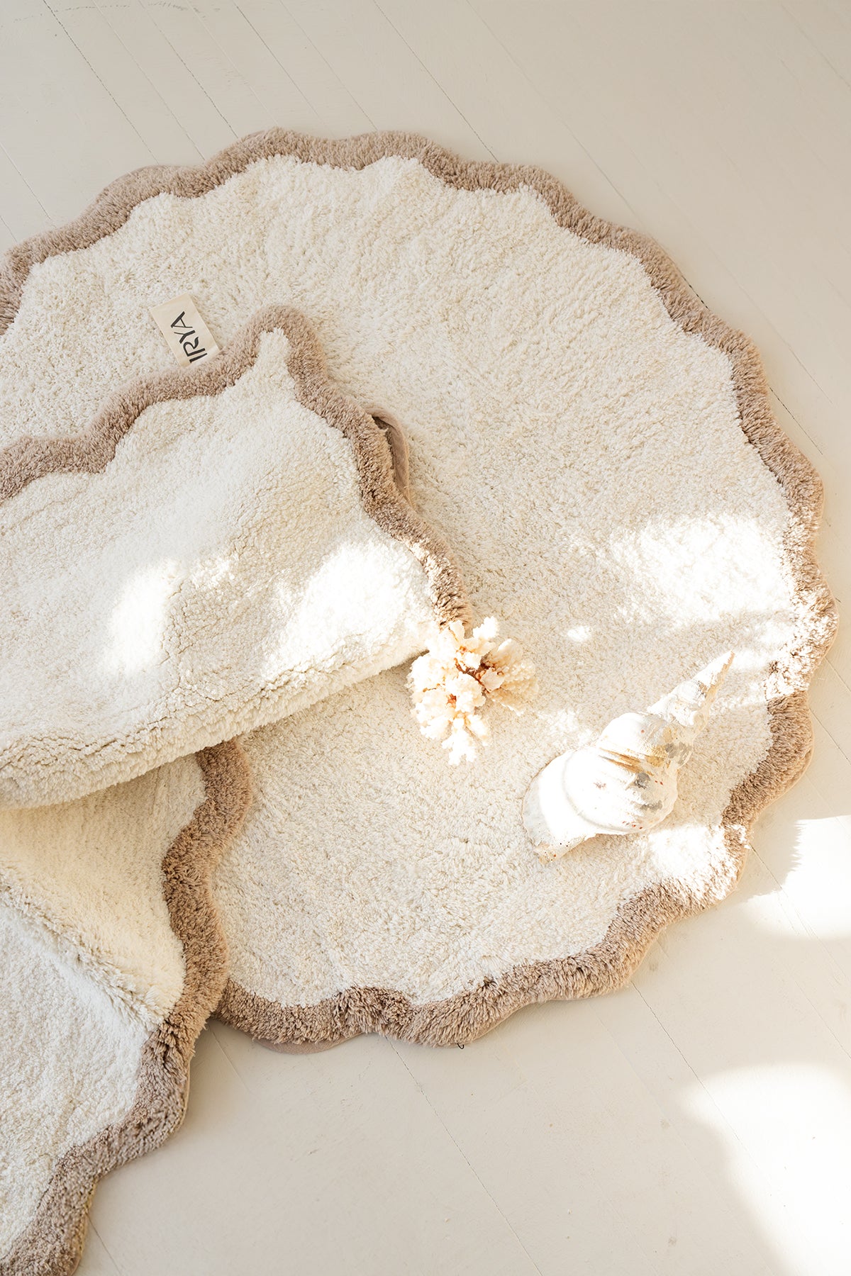 Scallop Yuvarlak Banyo Paspası Bambu 90x90 Bej