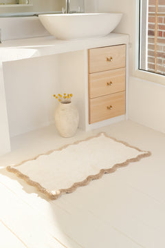 Scallop Single Bath Mat Bamboo 60x100 Beige