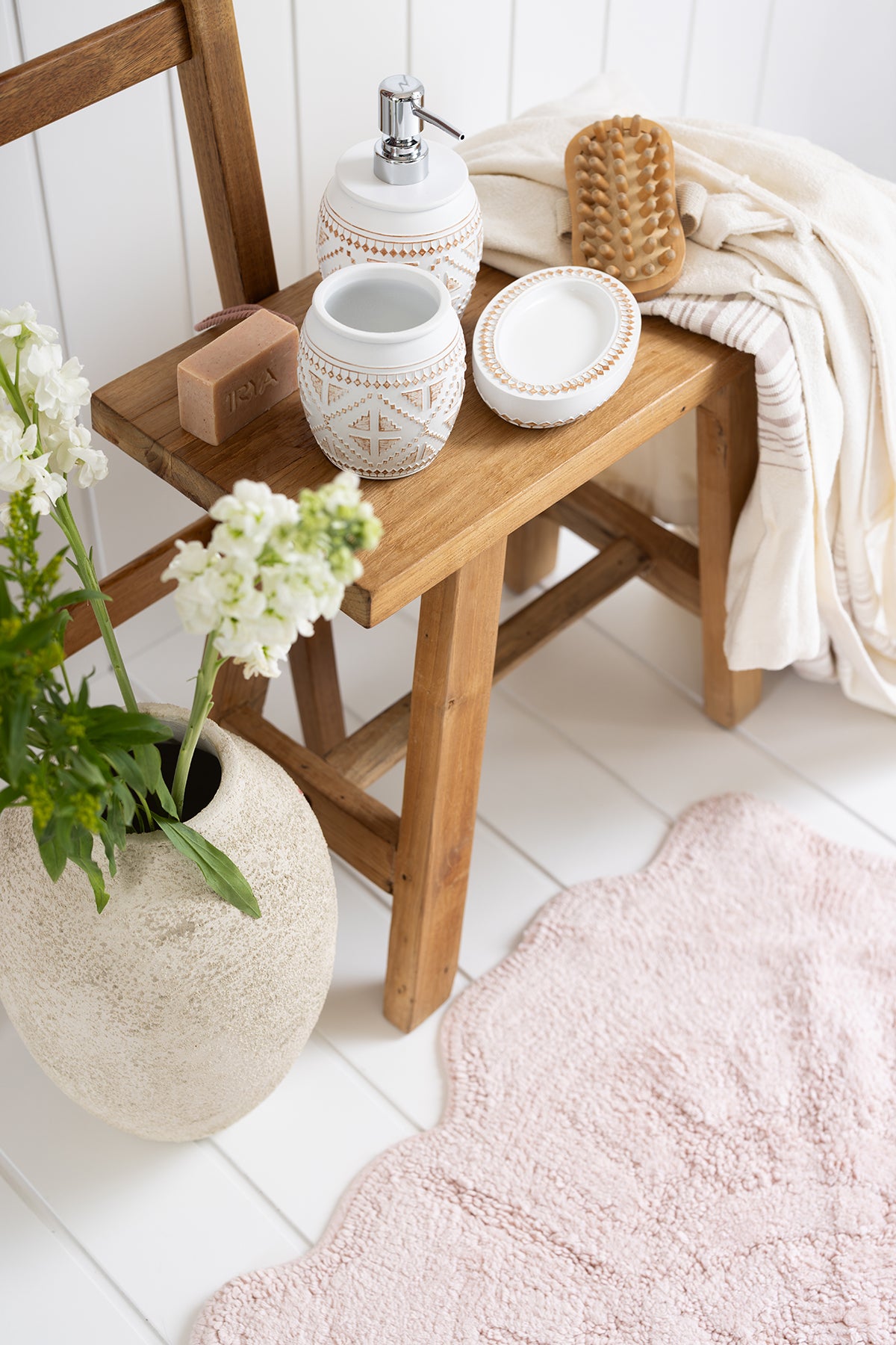 Rosalinda Tekli Banyo Paspası %100 Pamuk 90x90 Pembe