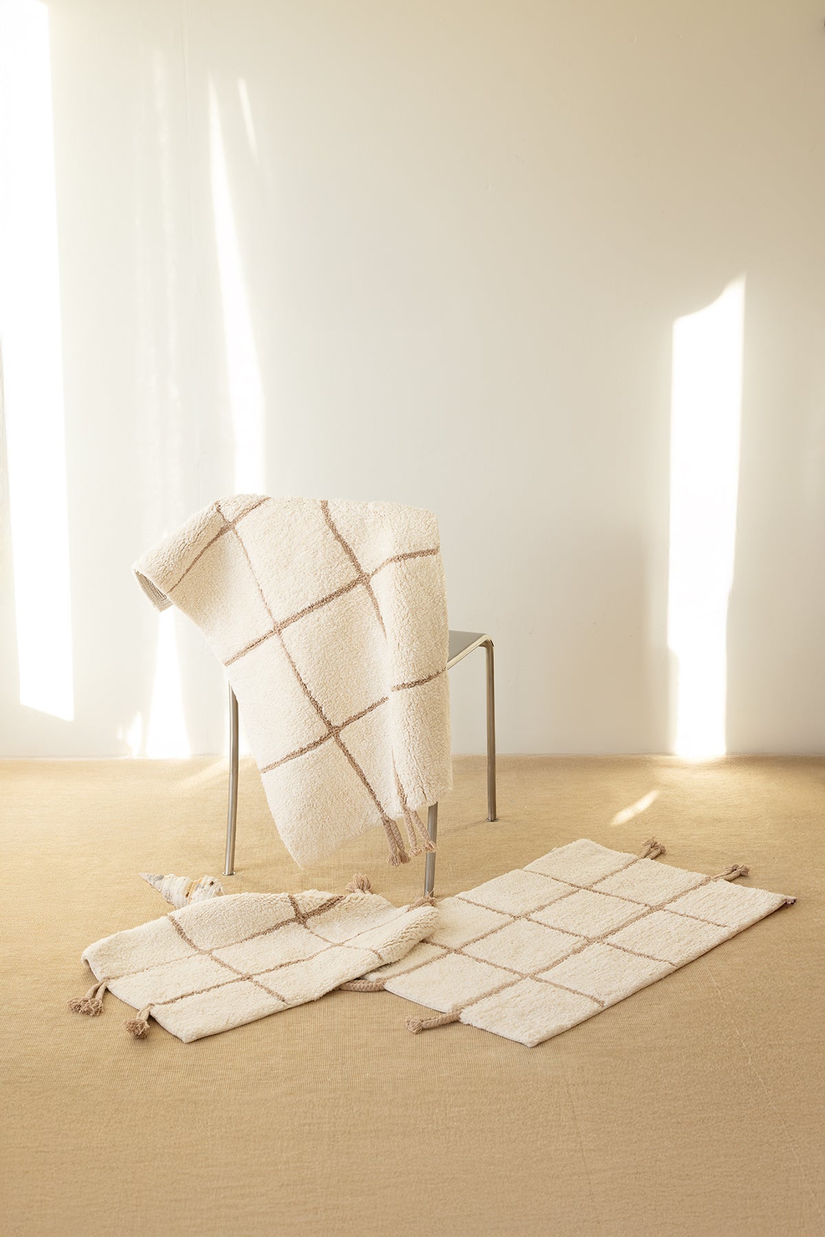 Elani 2-Piece Bathroom Mat Set 100% Cotton 40x60+60x90 cm Beige