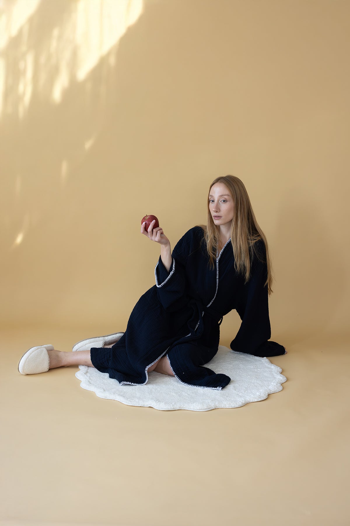 Scallop Yuvarlak Banyo Paspası Bambu 90x90 Ekru