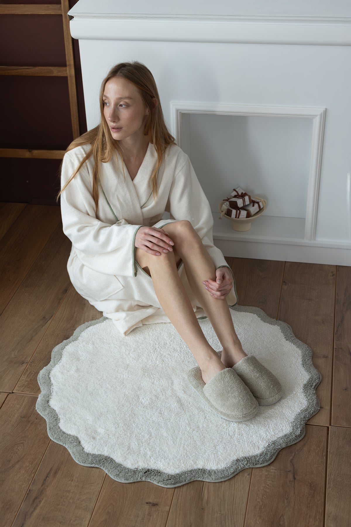 Scallop Yuvarlak Banyo Paspası Bambu 90x90 Yeşil