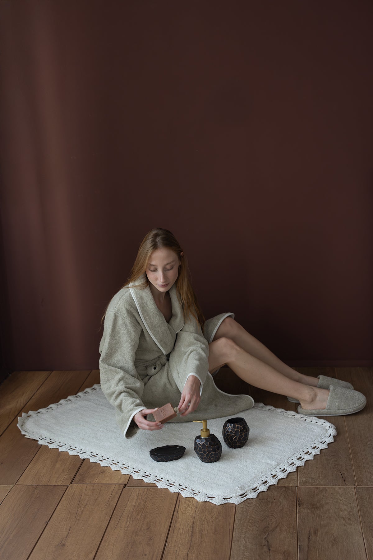 Allesi %100 Pamuk Kadın Bornoz Mint