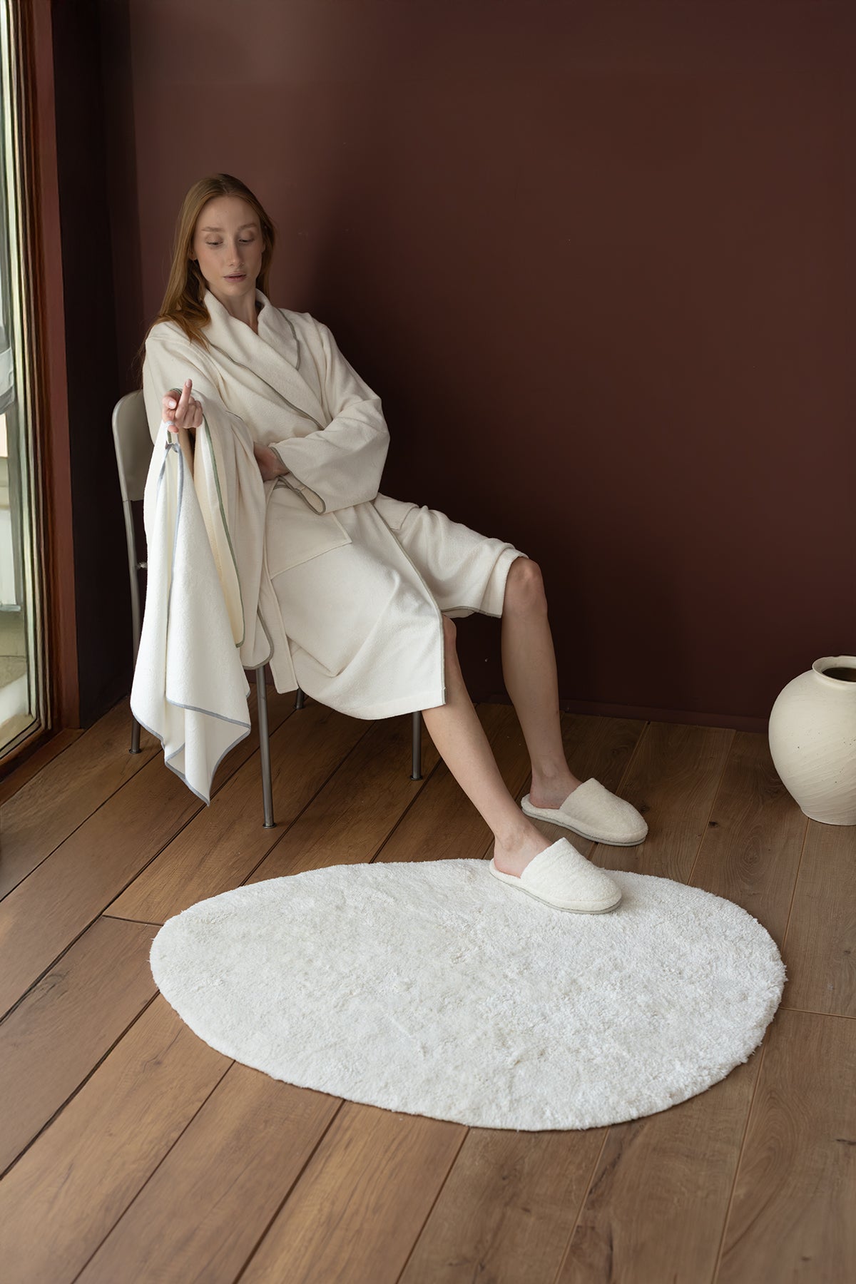 Sedef Tekli Banyo Paspası Bambu 90x110 Ekru