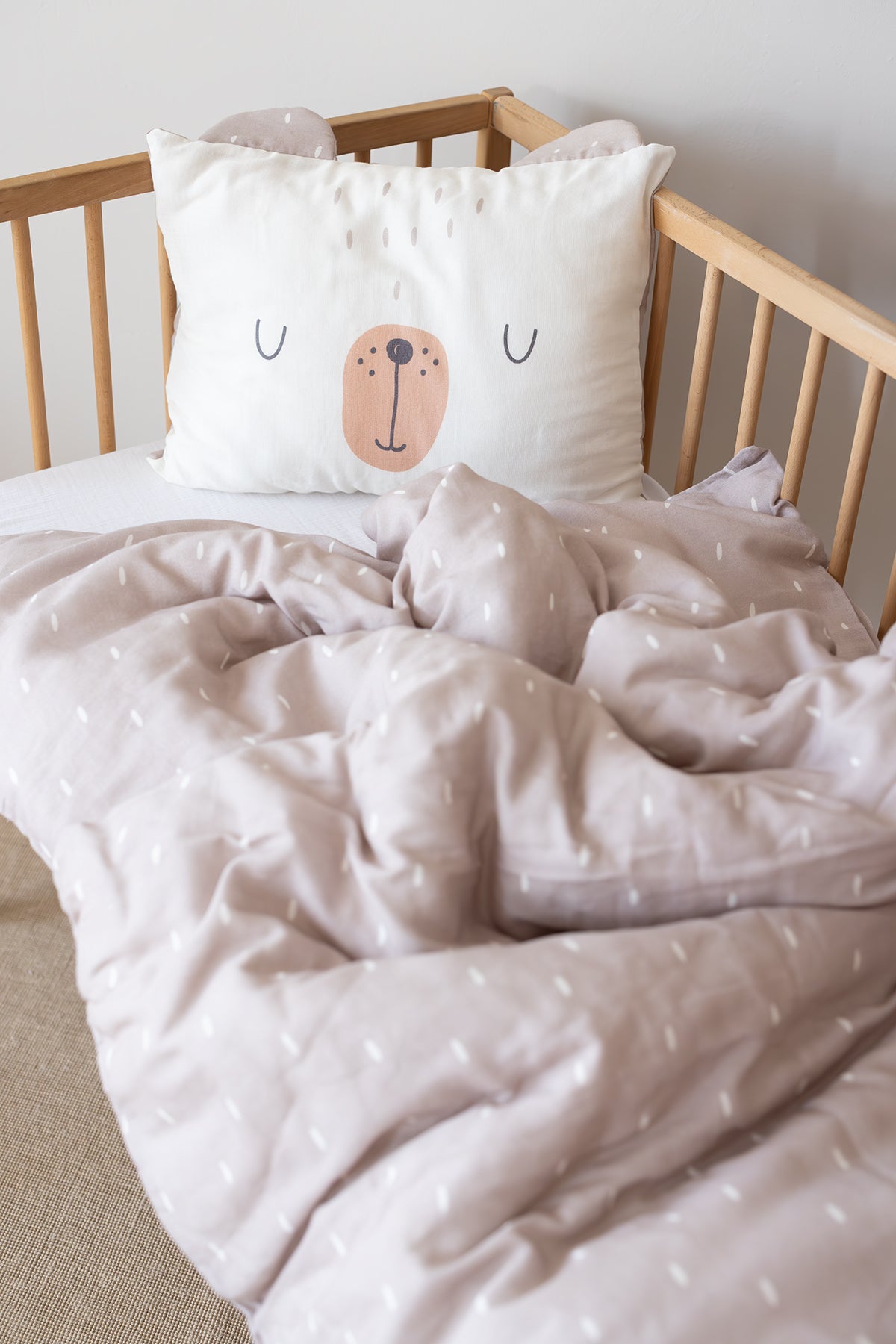 Tiny Bear Organik Pamuk Müslin Çocuk Nevresim Takımı Bej