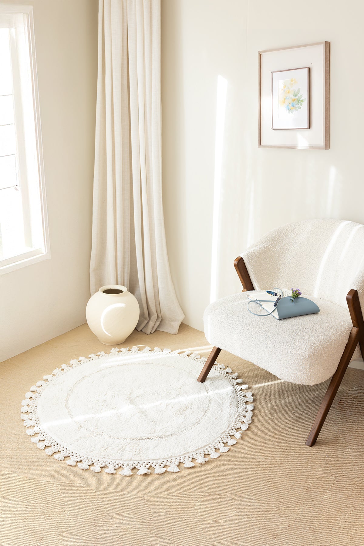 Nora Yuvarlak Banyo Paspası %100 Pamuk 90x90 Ekru