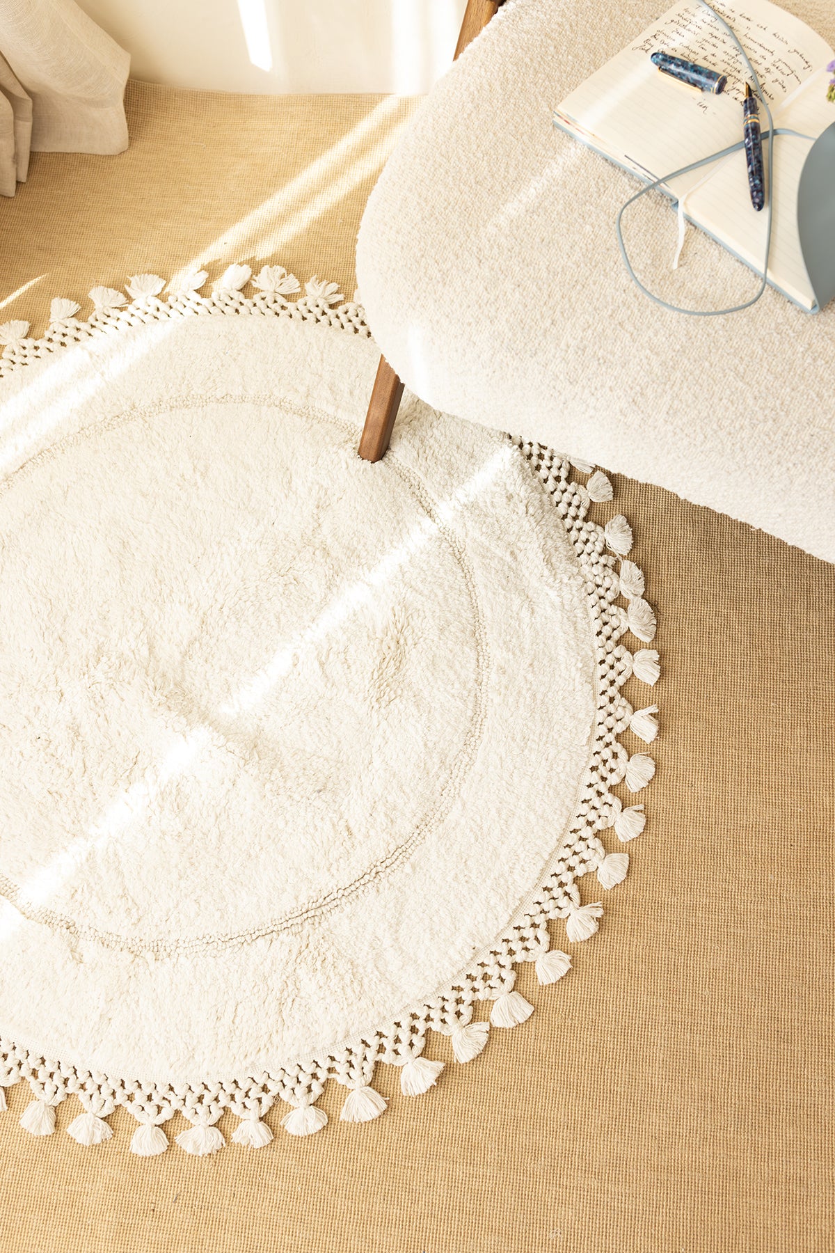 Nora Yuvarlak Banyo Paspası %100 Pamuk 90x90 Ekru