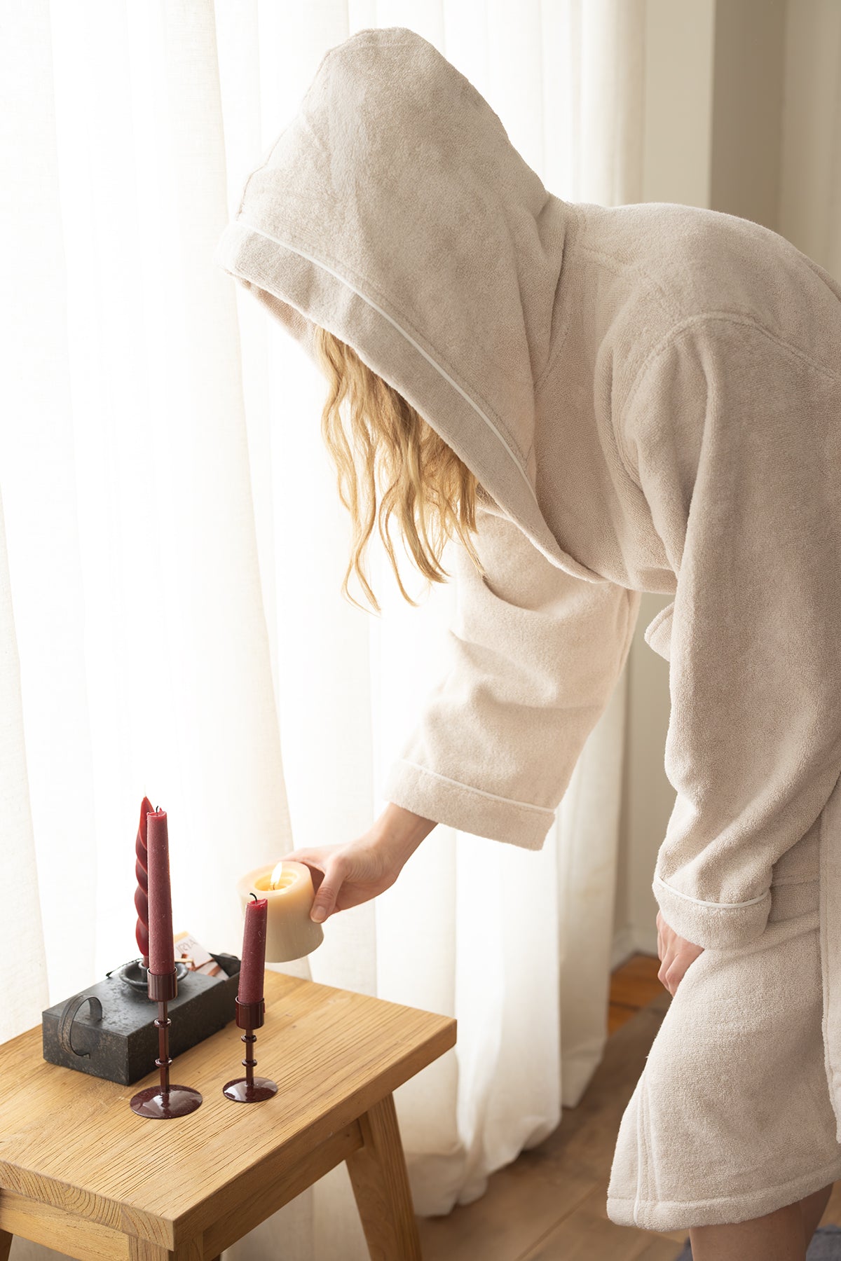 Miro %100 Pamuk Kadın Bornoz Bej