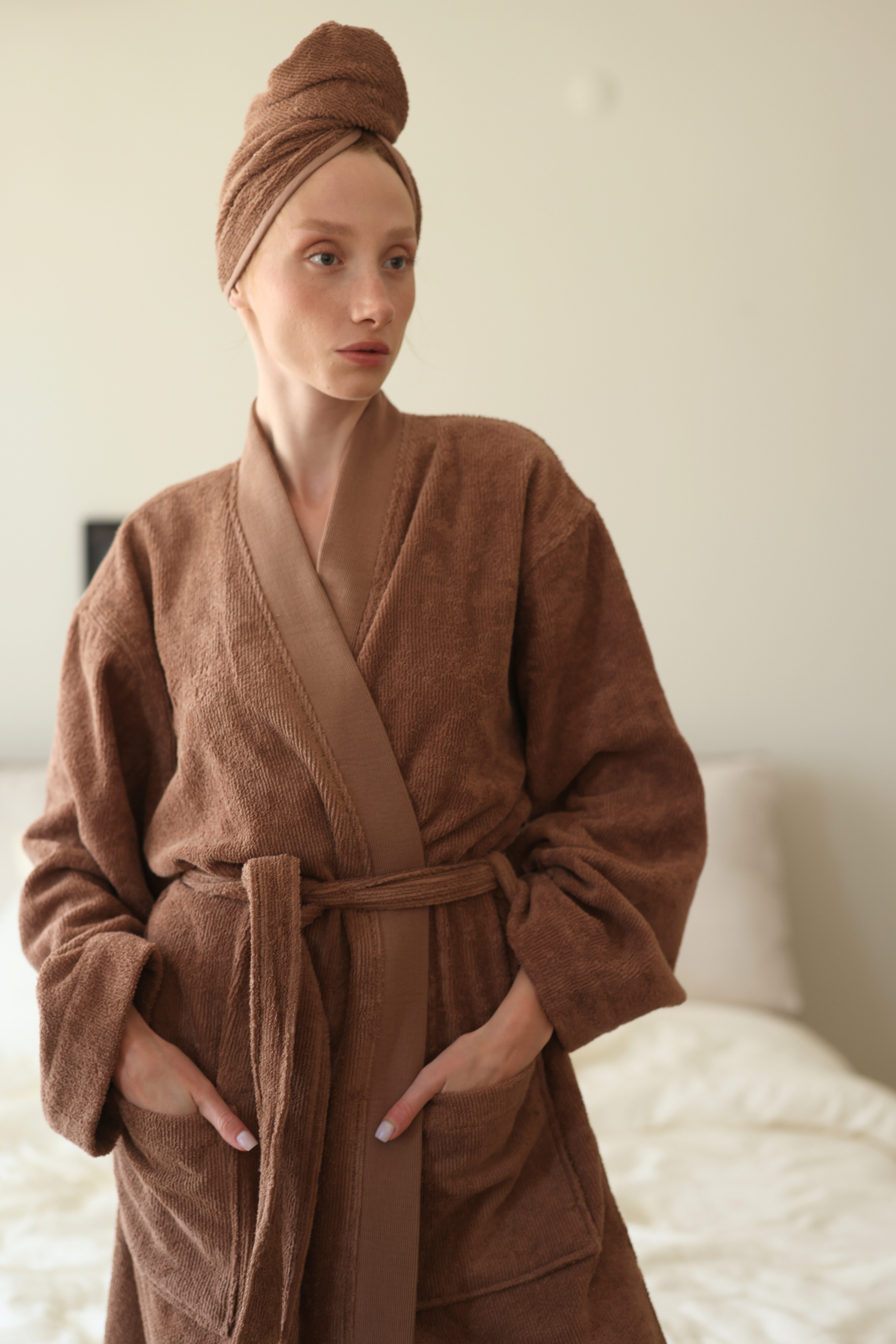 Solena Düğmeli Havlu Bone Kahve