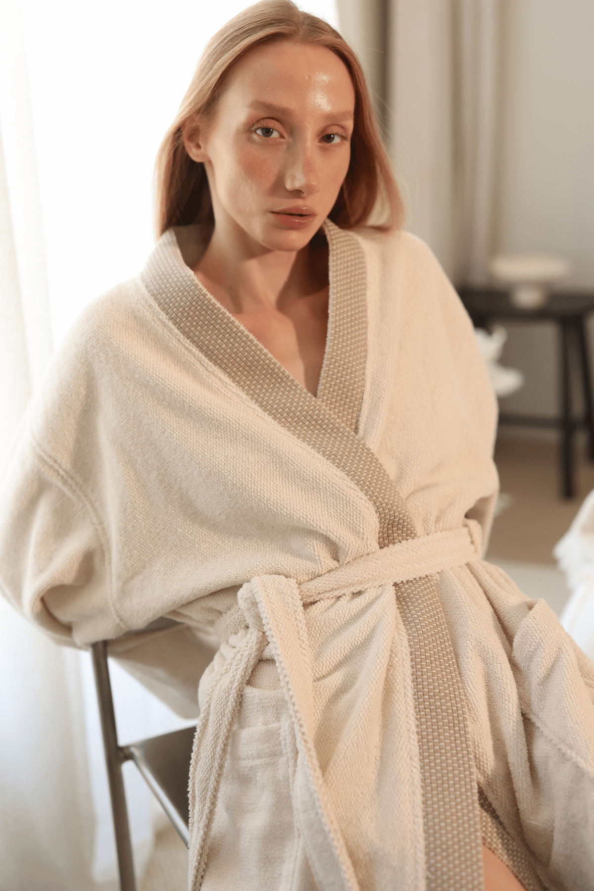 Travertine %100 Pamuk Kadın Bornoz Açık Bej