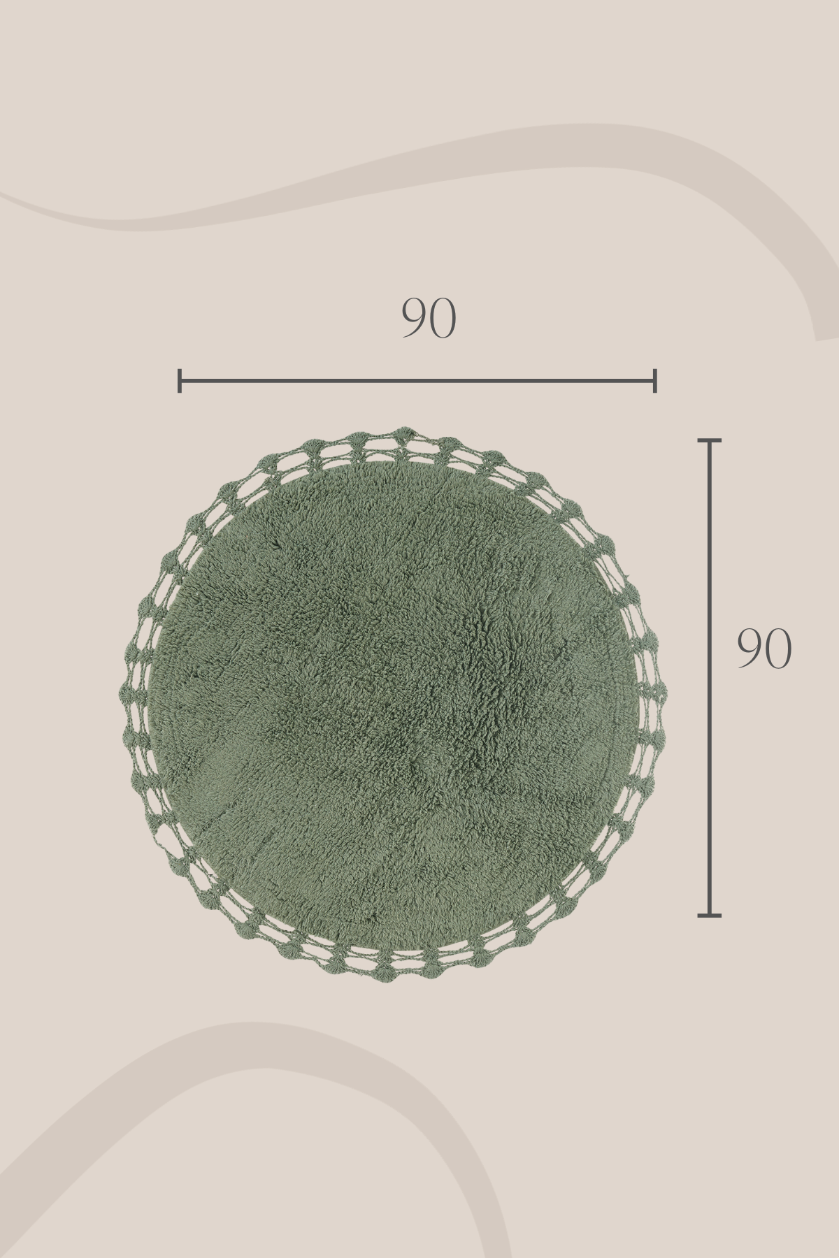 Luna Yuvarlak Banyo Paspası %100 Pamuk 90x90 Haki