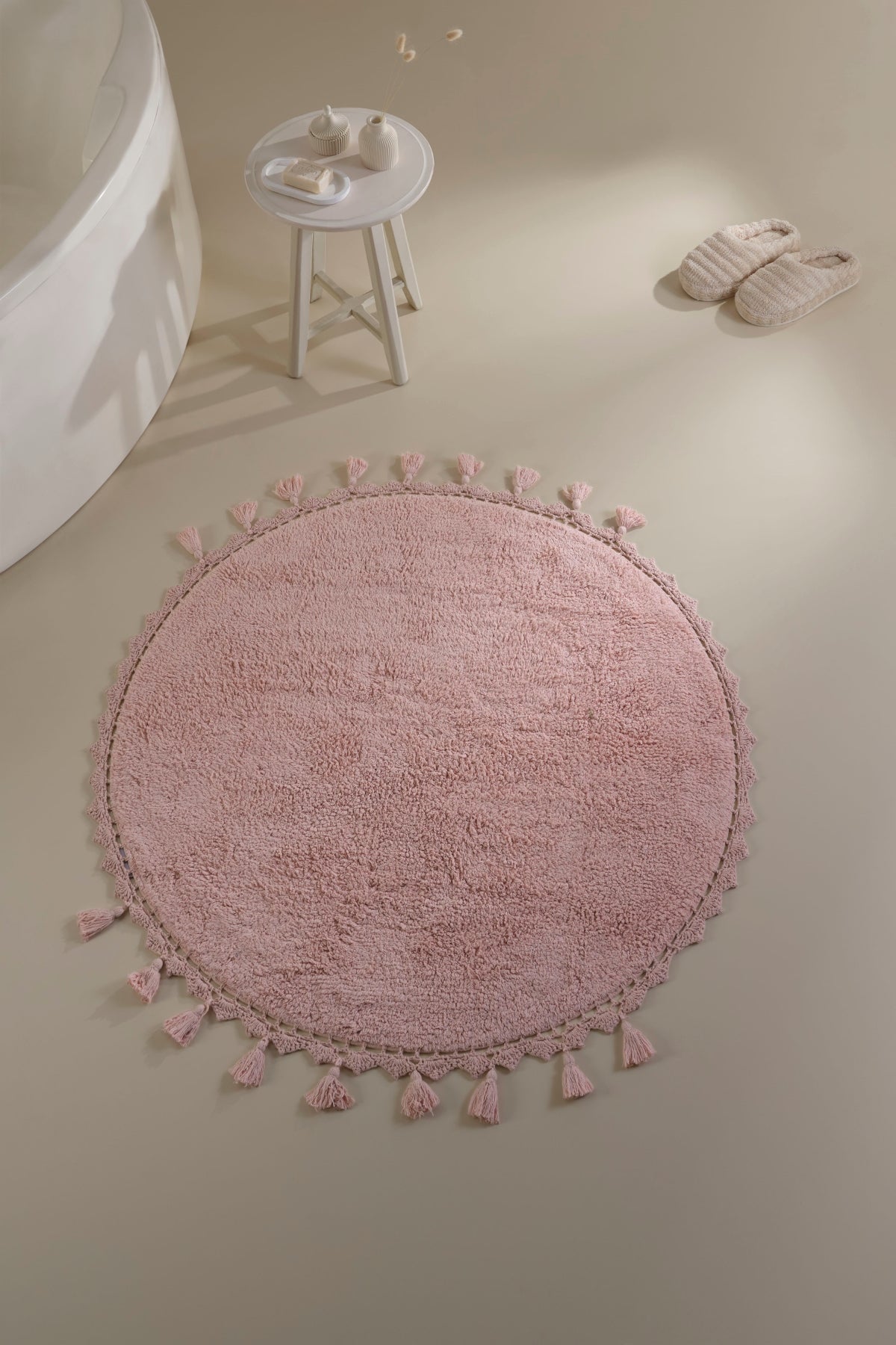 Lowell Yuvarlak Banyo Paspası %100 Pamuk 100x100 Pembe