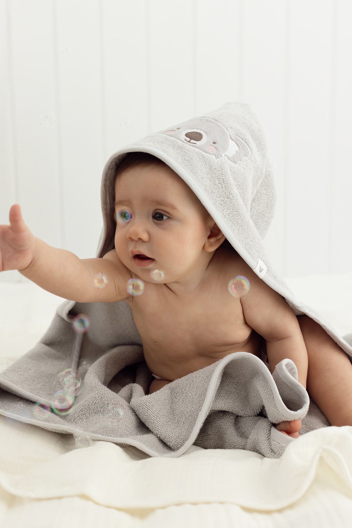 Tiny Koala Organic Cotton Embroidered Baby Swaddle Gray 75x75