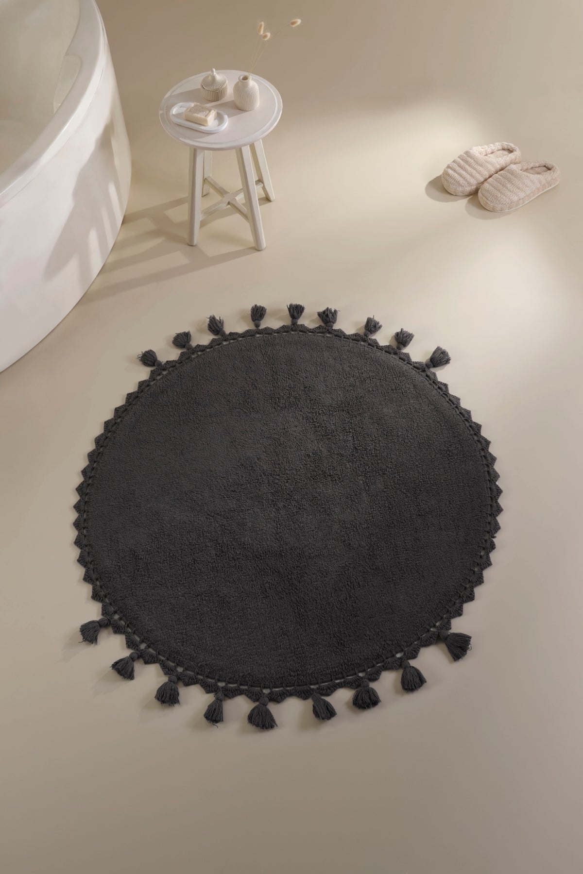 Lowell Round Bath Mat 100% Cotton 100x100 Anthracite