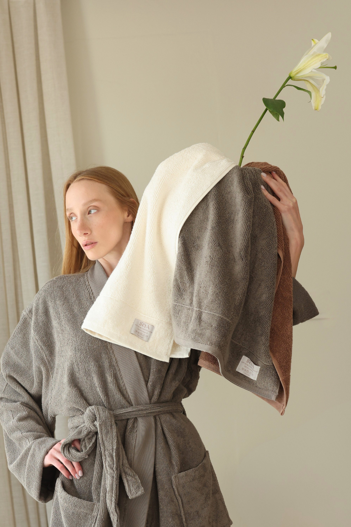 Solena %100 Pamuk Kadın Bornoz Gri