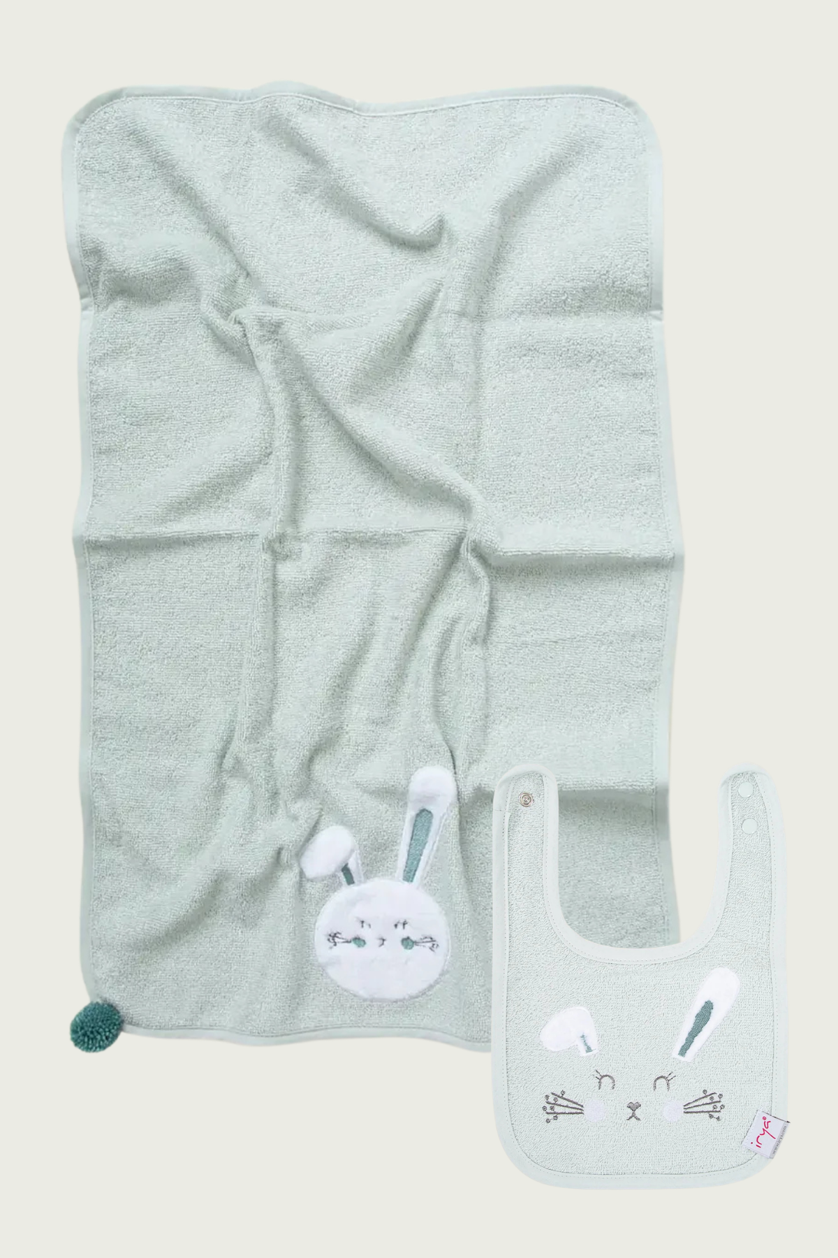 Bunny 2-Piece Organic Cotton Newborn Gift Set Mint | Towel, Bib