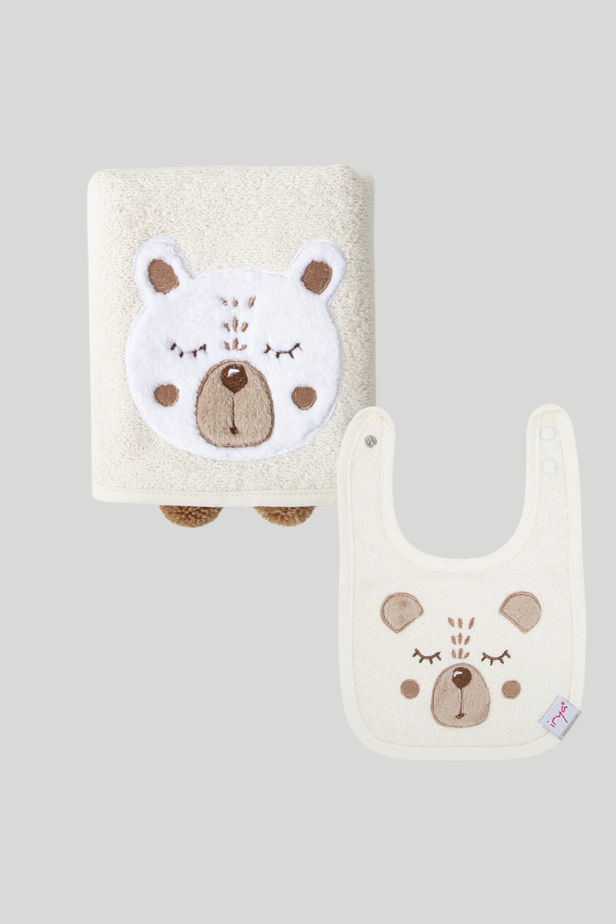 Teddy 2-Piece Organic Newborn Gift Set Cream | Towel, Bib