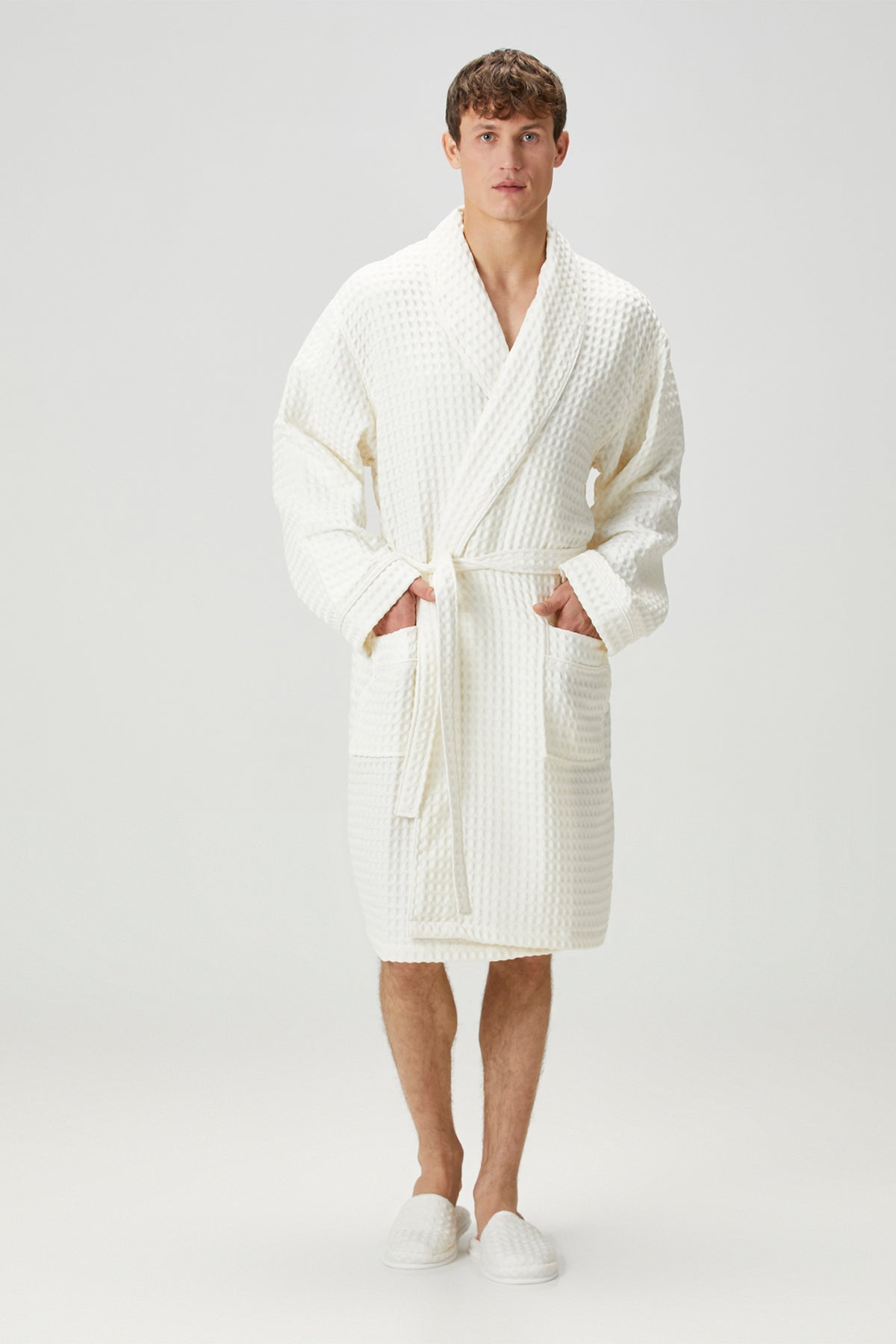 Aura Waffle Erkek Bornoz Ekru