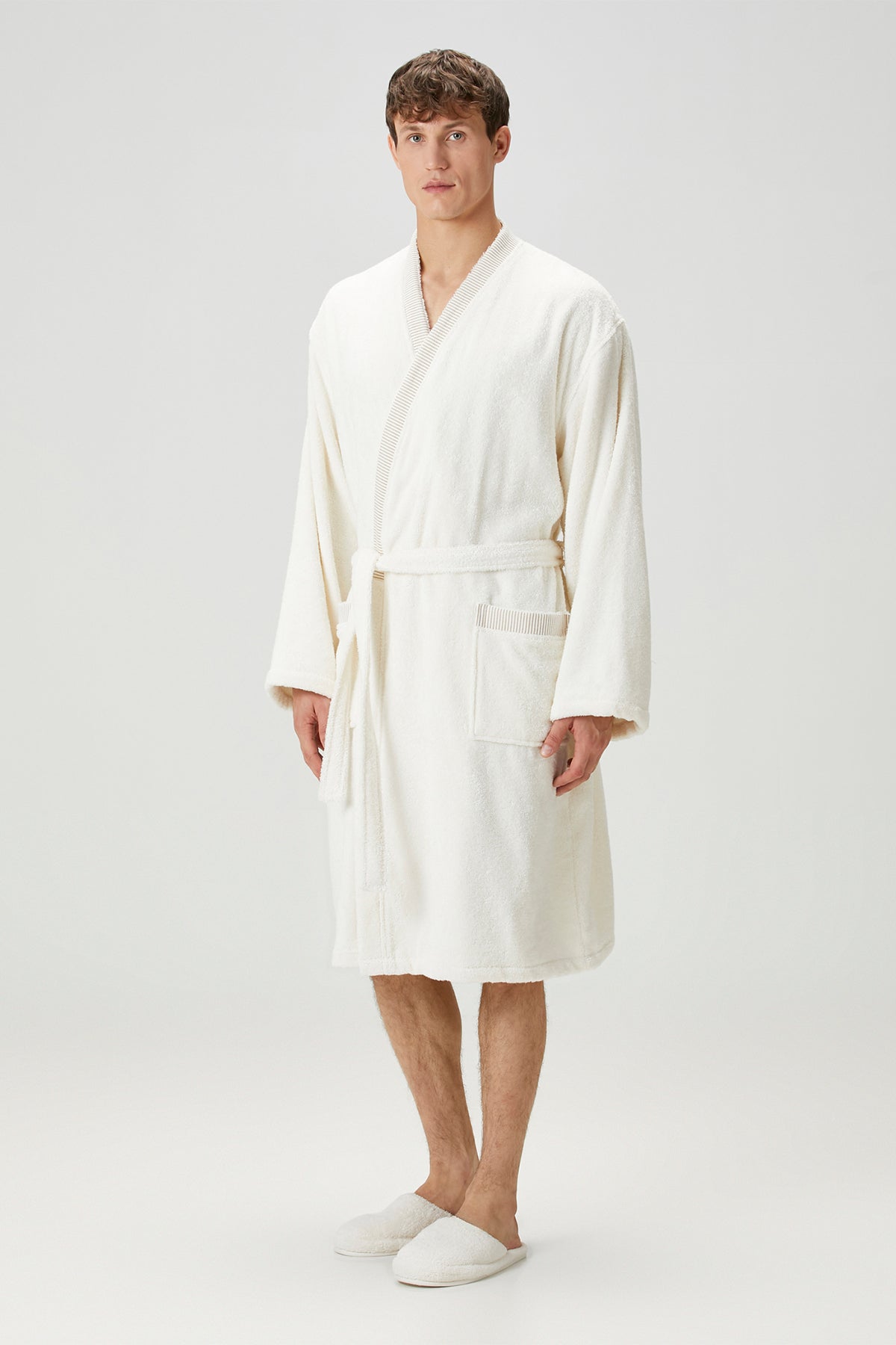 Marble %100 Pamuk Erkek Bornoz Krem