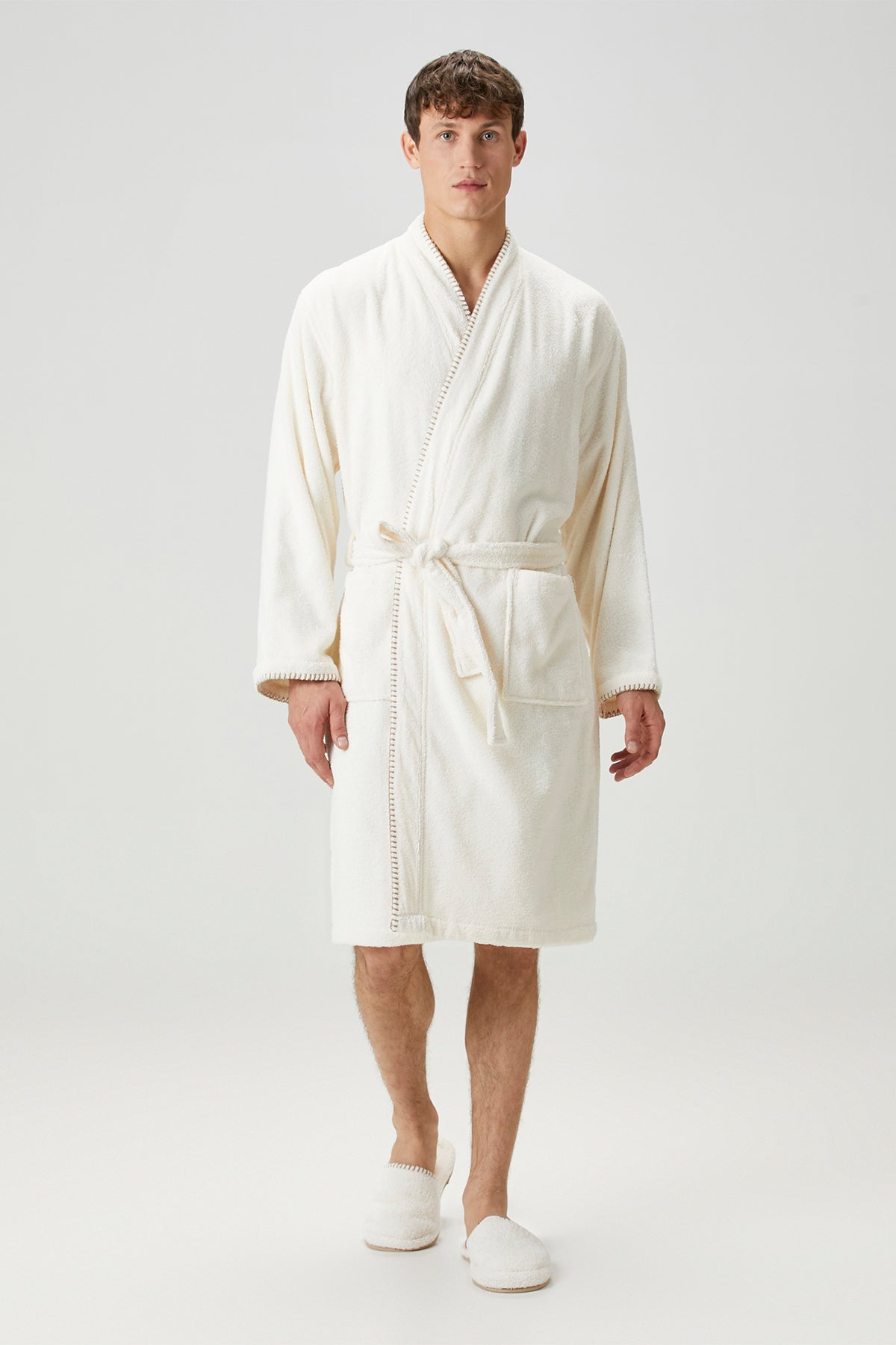 Shadow %100 Pamuk Erkek Bornoz Ekru