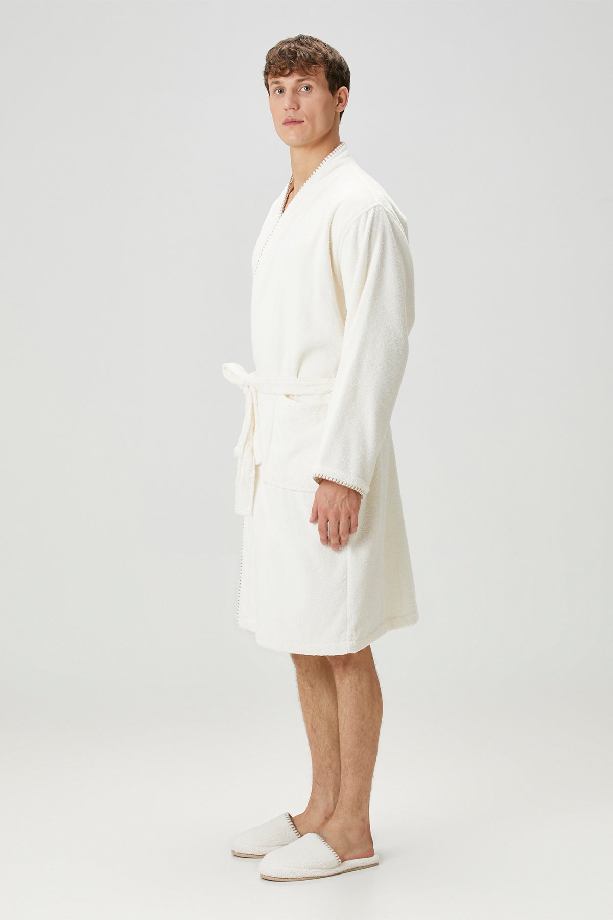 Shadow %100 Pamuk Erkek Bornoz Ekru