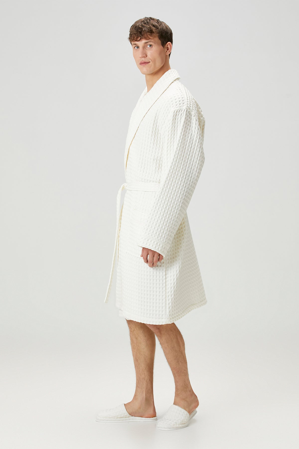 Aura Waffle Erkek Bornoz Ekru