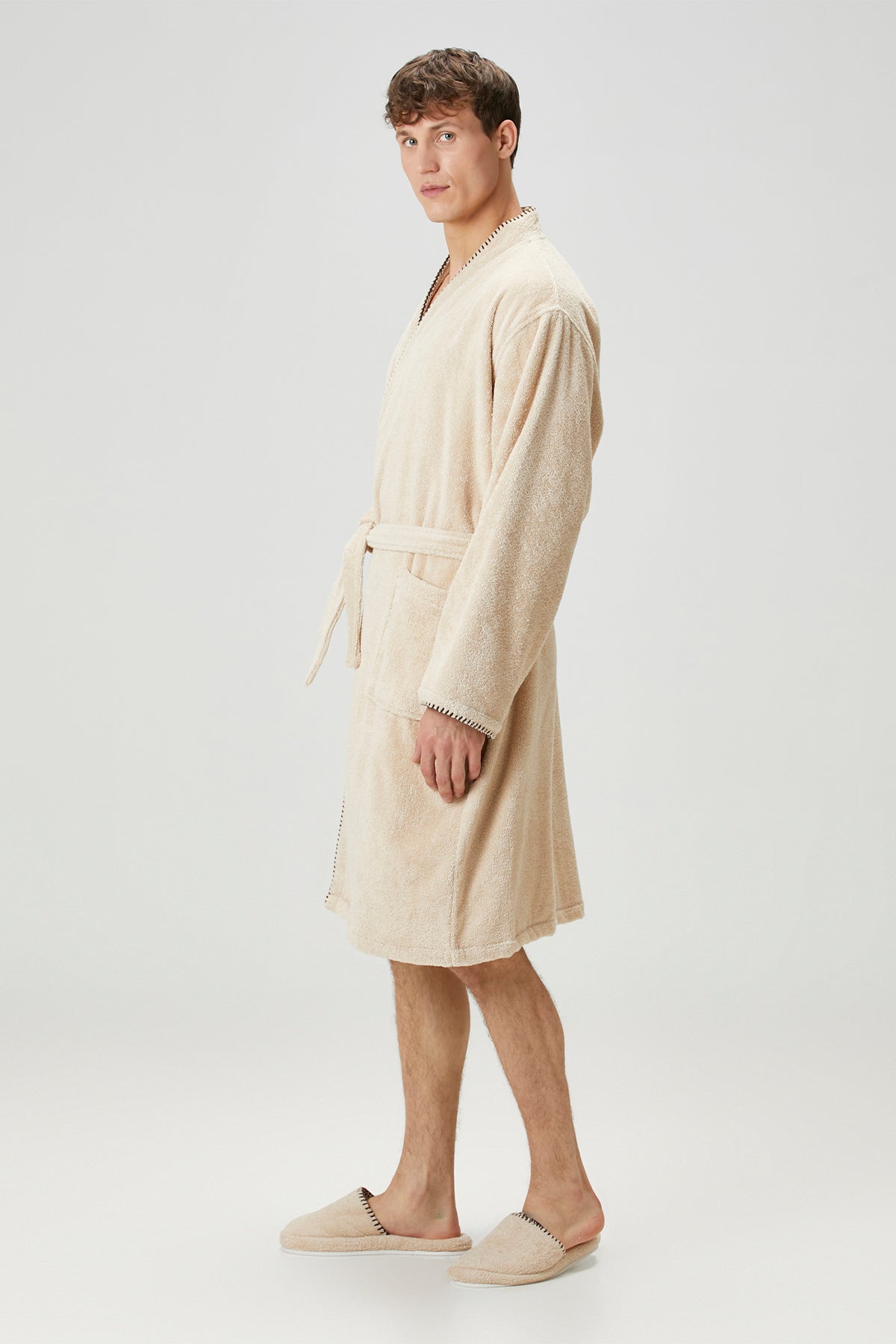 Shadow %100 Pamuk Erkek Bornoz Bej