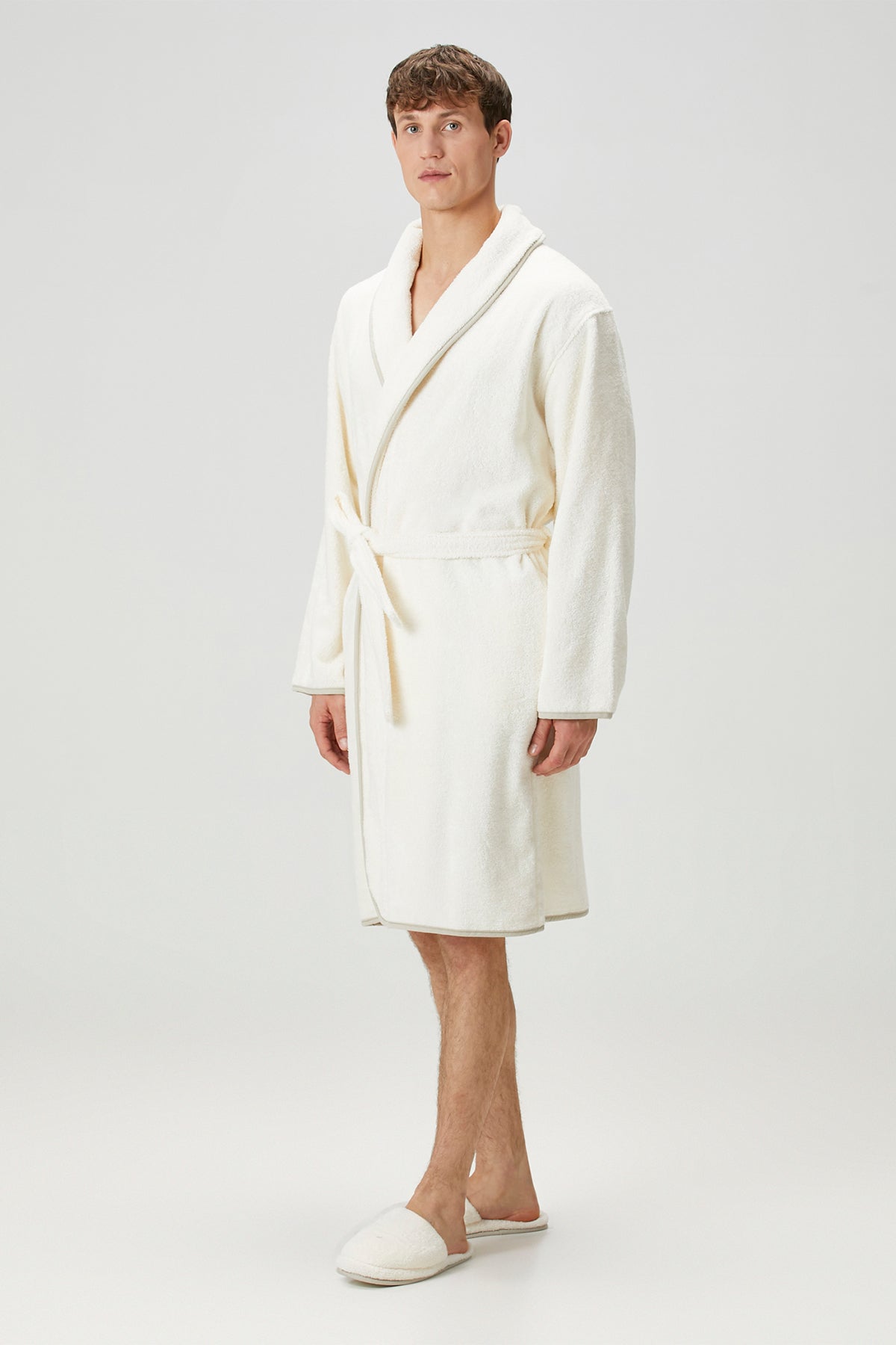 Allesi %100 Pamuk Erkek Bornoz Ekru
