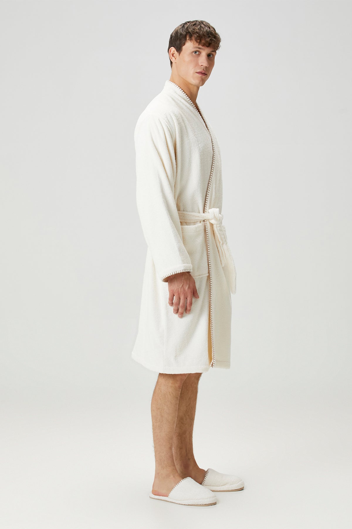 Shadow %100 Pamuk Erkek Bornoz Ekru