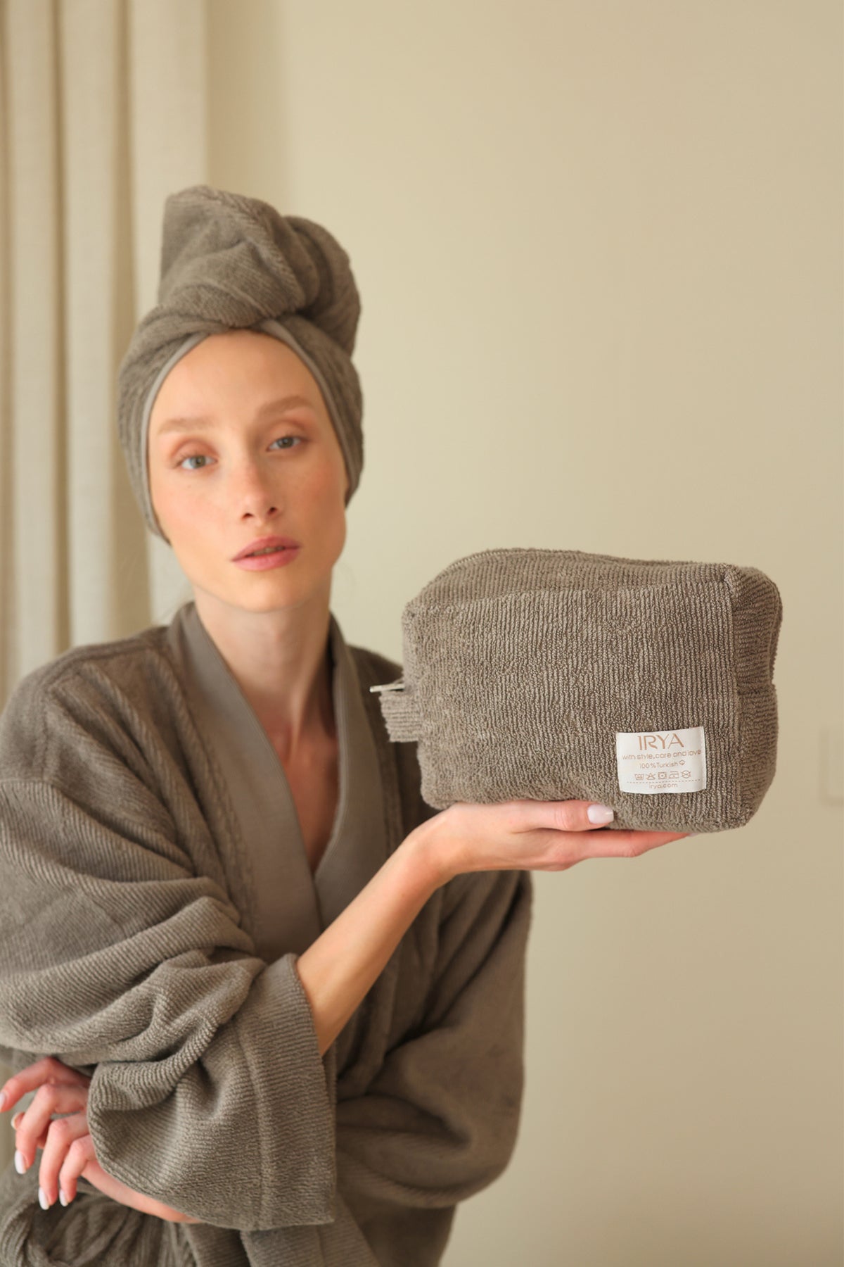 Solena %100 Pamuk Kadın Bornoz Gri