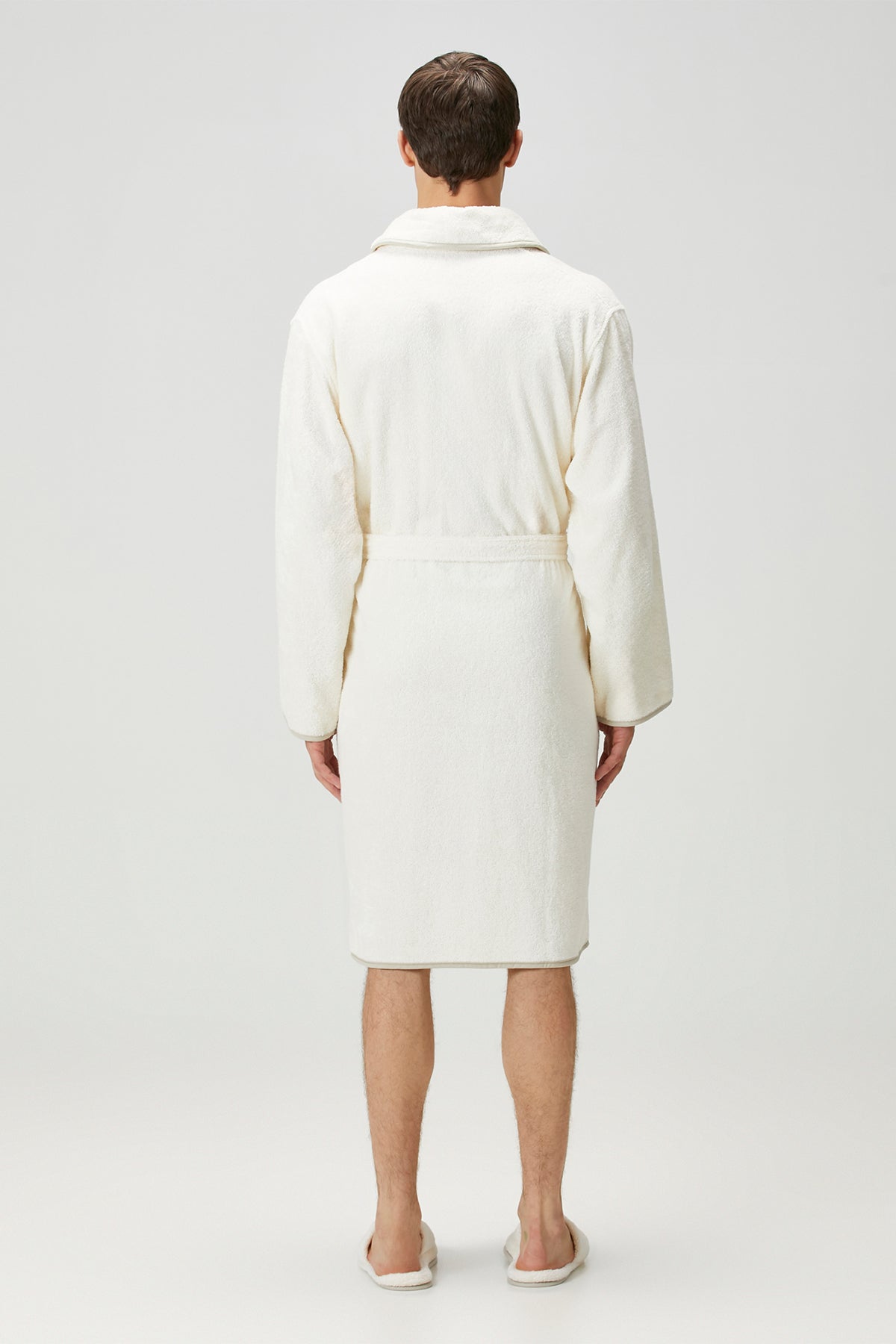 Allesi %100 Pamuk Erkek Bornoz Ekru