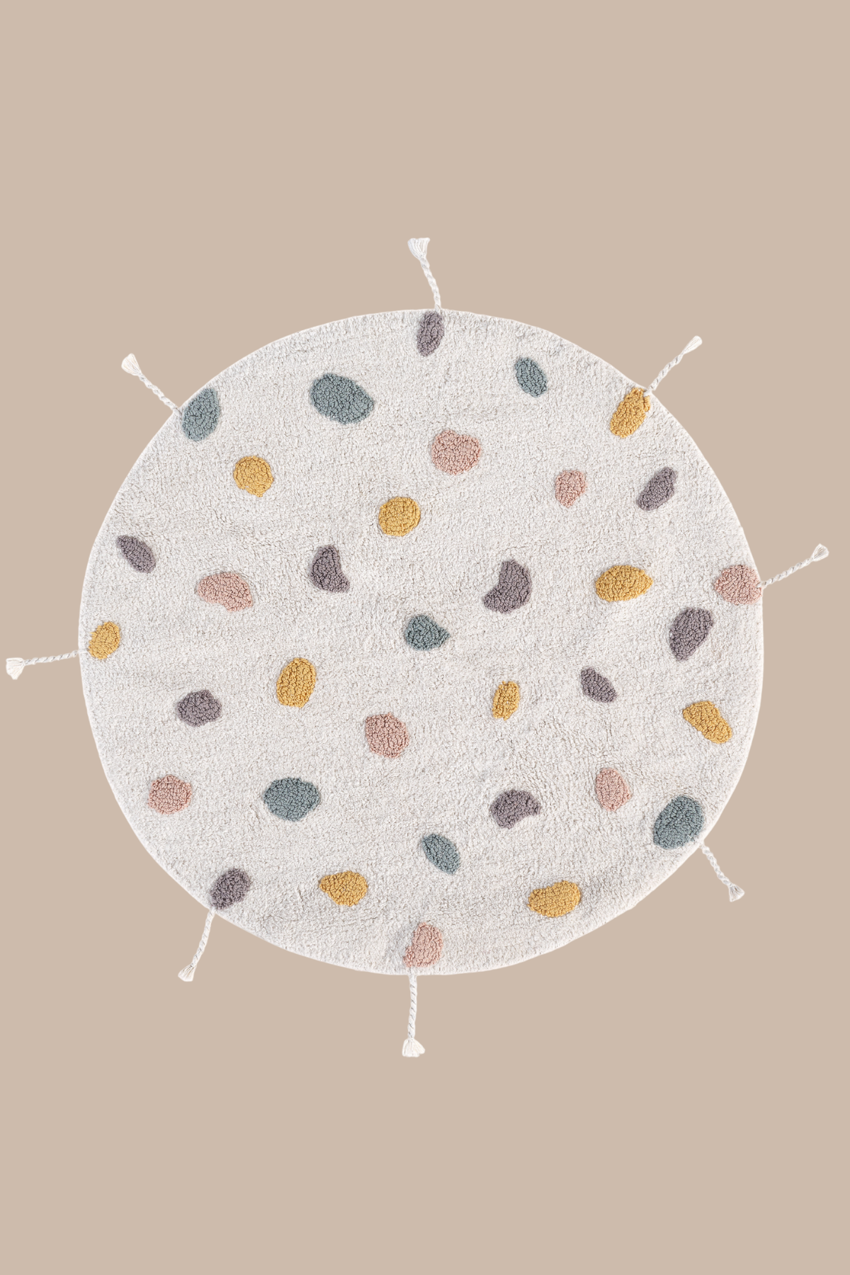 Dot Yuvarlak %100 Pamuk Banyo Paspası 90x90 Cm Ekru