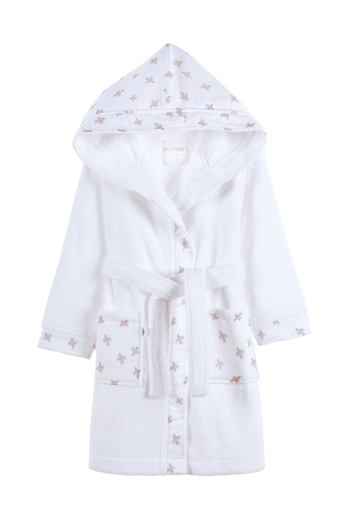 Birdie Organik Pamuk Müslin Detaylı Çocuk Bornoz Beyaz