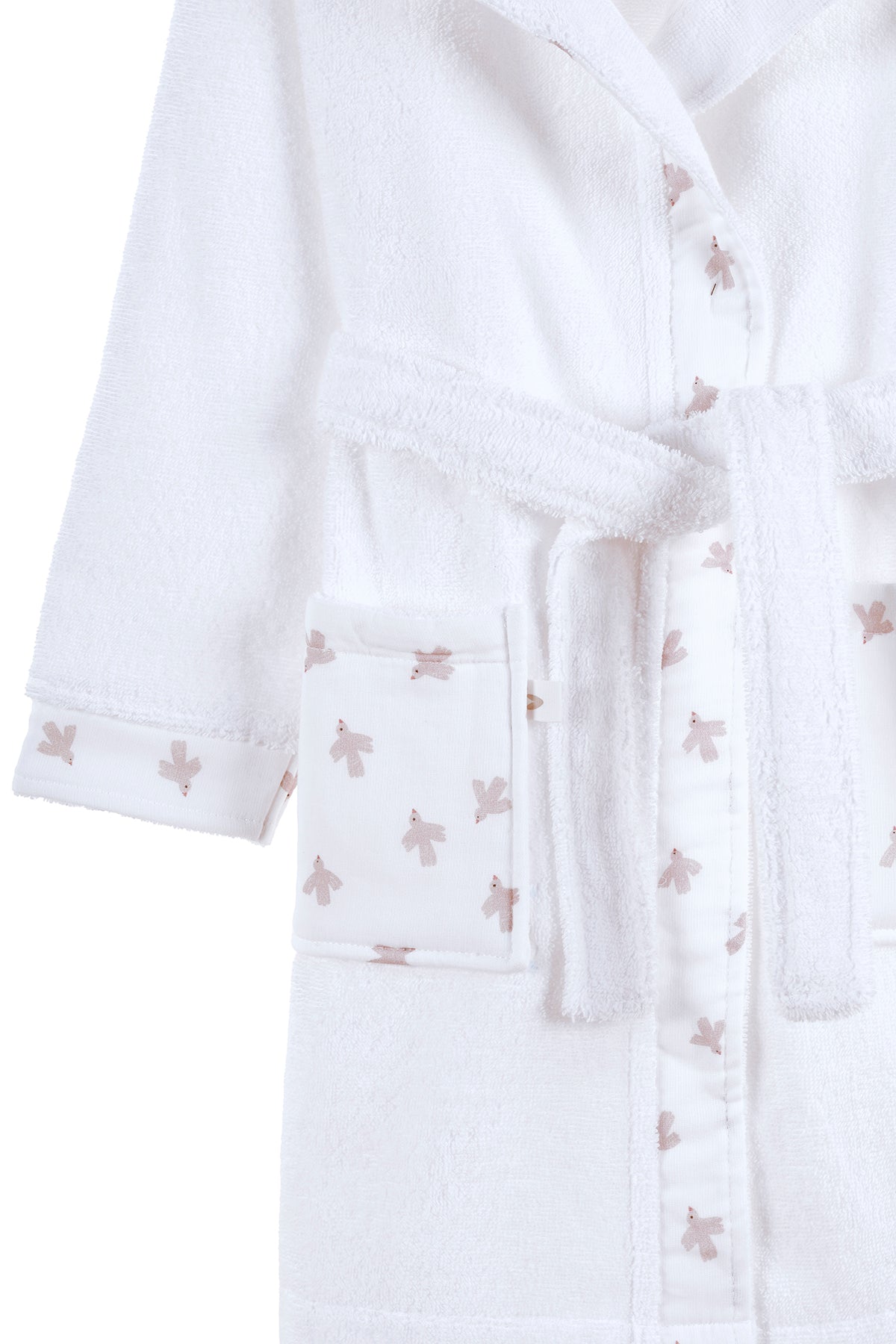 Birdie Organik Pamuk Müslin Detaylı Çocuk Bornoz Beyaz
