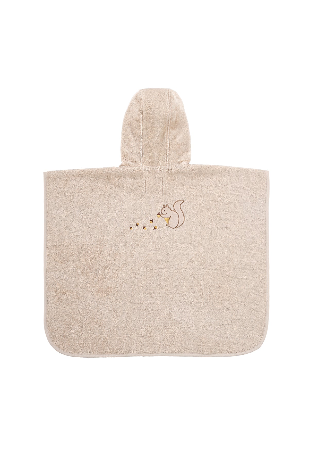 Tiny Squirrel Organik Pamuk Nakışlı Çocuk Panço Bej