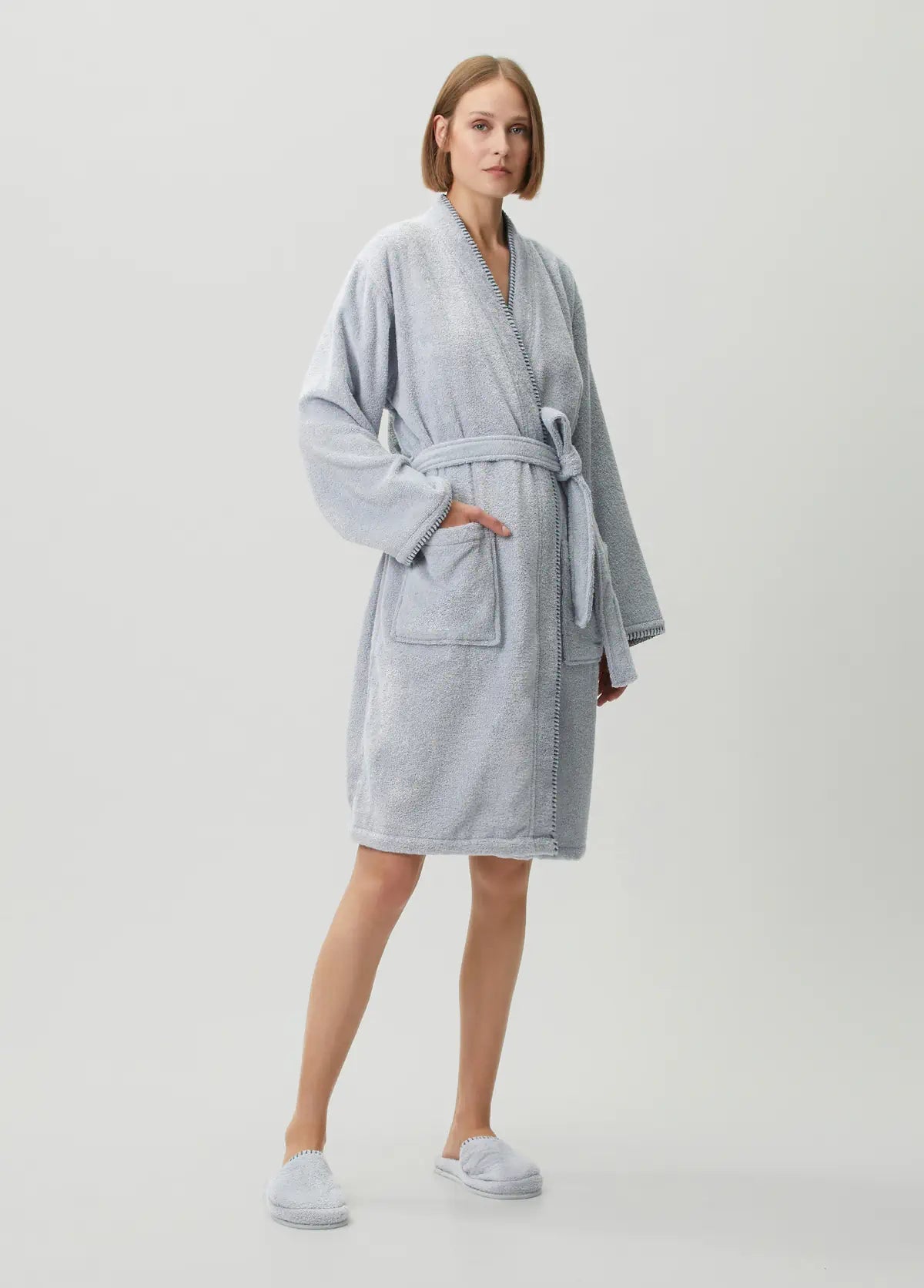 Shadow 100% Cotton Women's Bathrobe Misty Blue