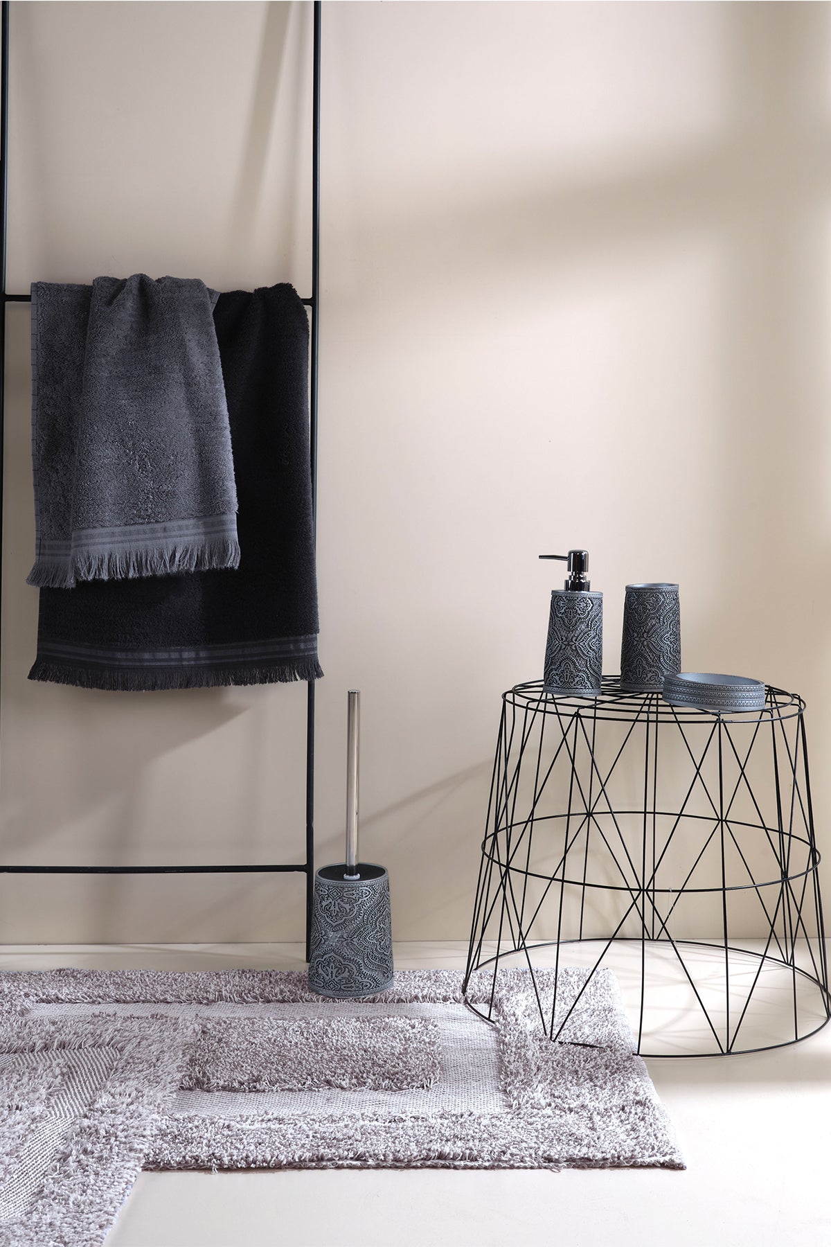 Vivian 2’li Takım Banyo Paspası %100 Pamuk 40x60 + 60x90 Gri