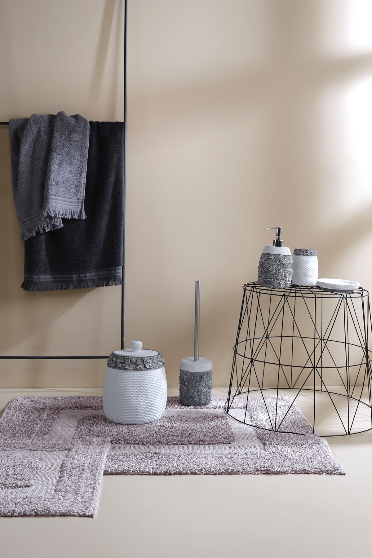 Vivian 2 Piece Bath Mat Set 100% Cotton 40x60 + 60x90 Gray