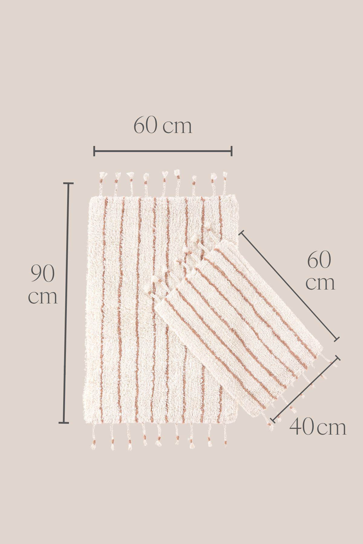 In Lines 2’li Takım Banyo Paspası %100 Pamuk 40x60 + 60x90 Bej Çizgili