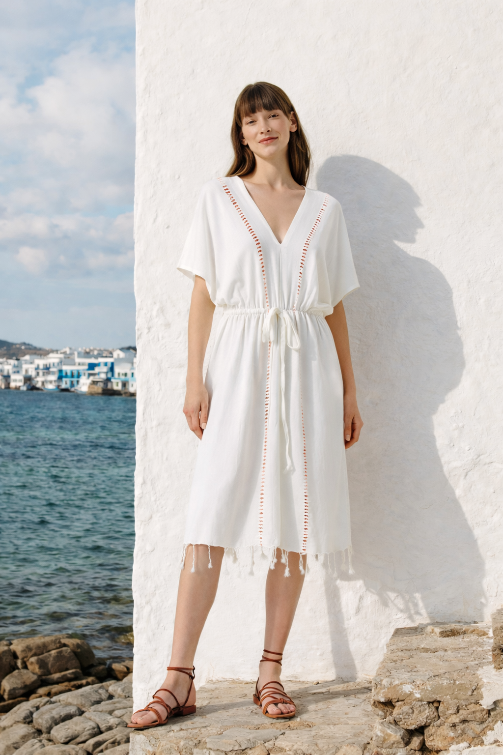 Serene Long Beach Dress - Coral Knit Openwork