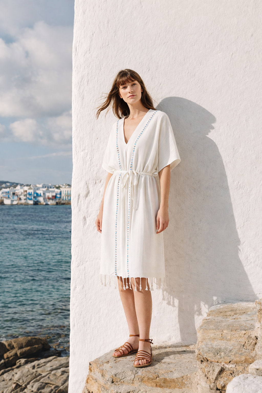 Serene Long Beach Dress - Turquoise Knitted Openwork