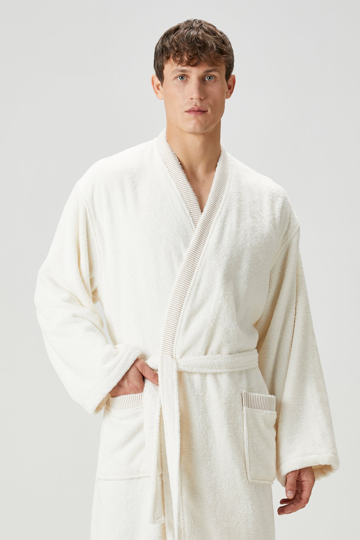 Marble %100 Pamuk Erkek Bornoz Ekru