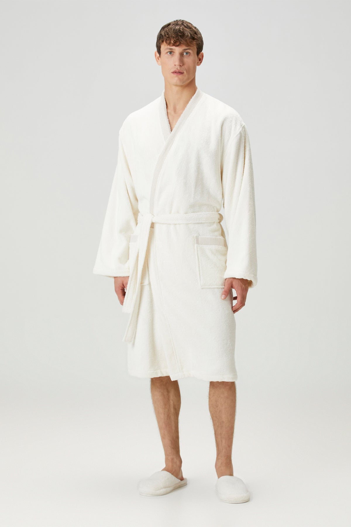 Marble %100 Pamuk Erkek Bornoz Ekru