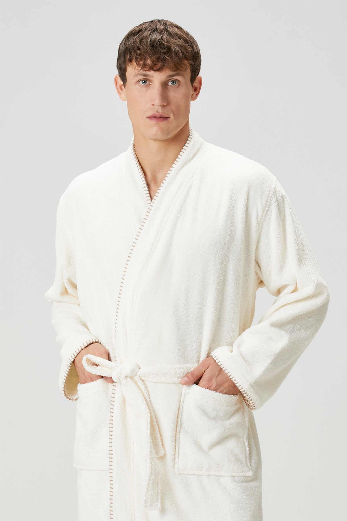 Shadow %100 Pamuk Erkek Bornoz Ekru